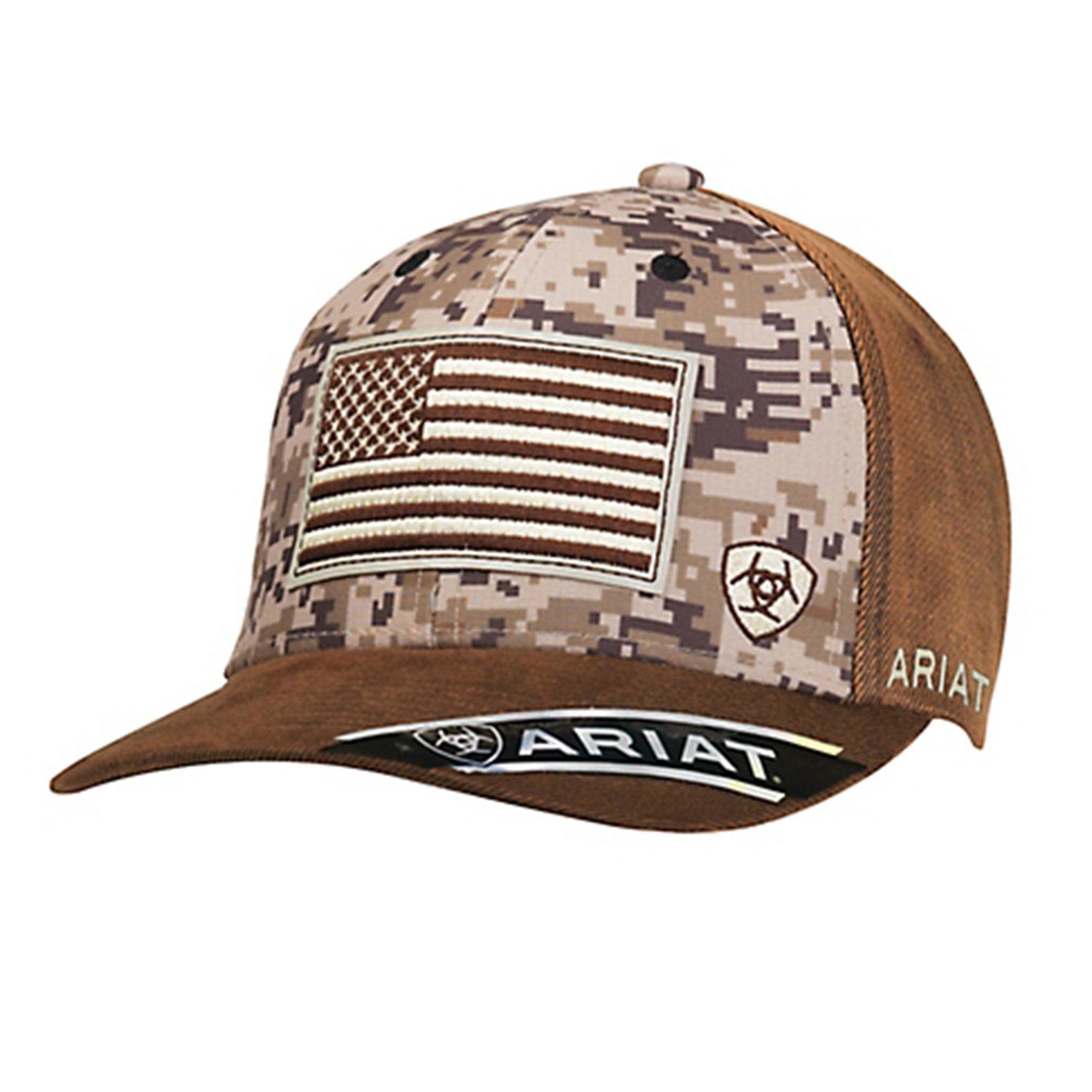 Ariat Men's Camo American Flag Baseball Cap - Adjustable Patriotic Hunting & Outdoor Hat for Hiking, Camping, and Sports Events