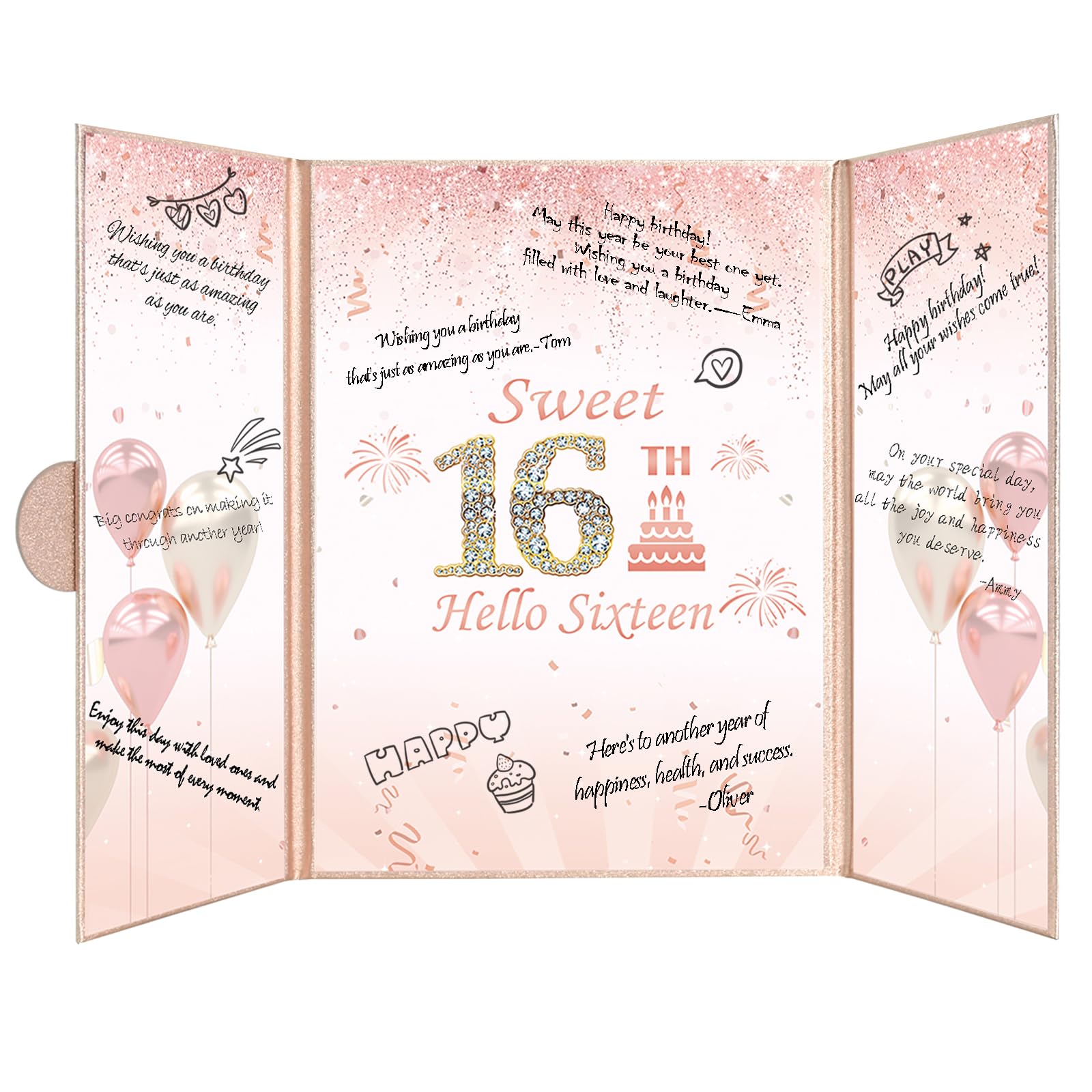 Vuzvuv Rose Gold Sweet 16 Birthday Party Decorations Set - 18x12 Inch Guest Book & Card - Perfect 16th Birthday Gifts for Men & Women - Ideal for Sweet 16 Parties, Milestone Celebrations & Teen Birthday Decor