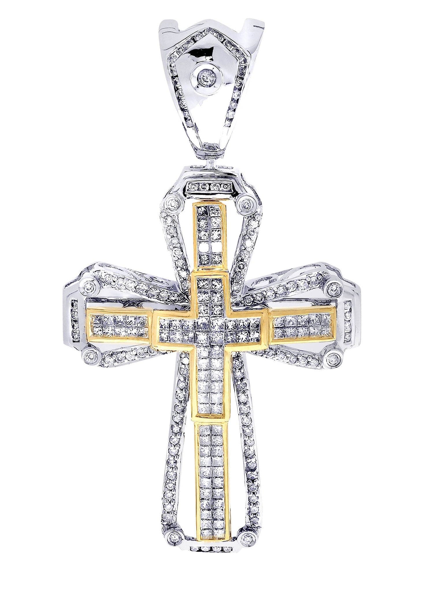 2.92 Carat Diamond Cross Pendant Necklace - 15.33 Grams Solid Gold Religious Jewelry for Women - Perfect for Baptism, First Communion & Special Occasions