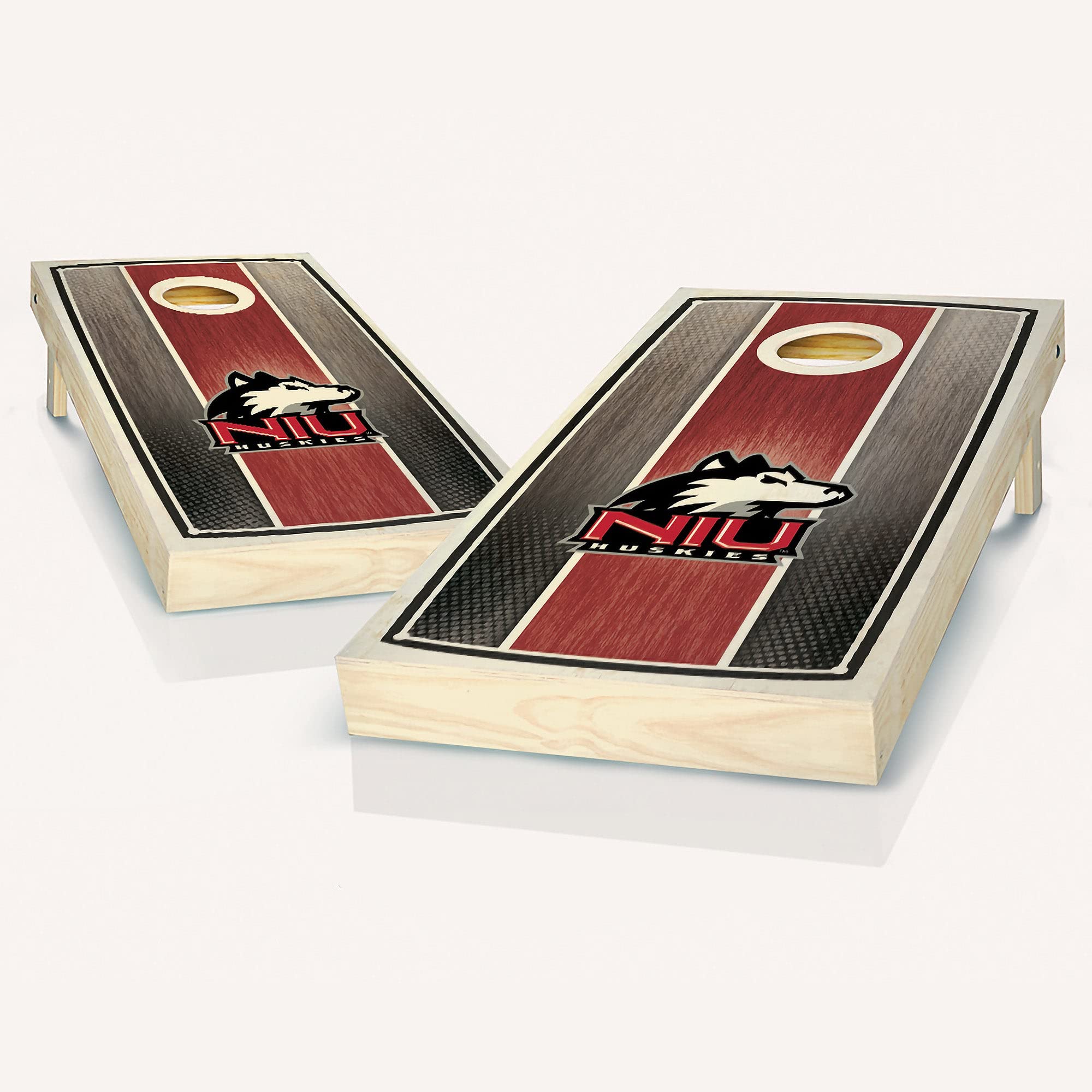 Premium Northern Illinois Stained Stripe Cornhole Game Set - 2 Wooden Boards & 8 Bean Bags for Outdoor Parties, Tailgating, and Backyard Fun