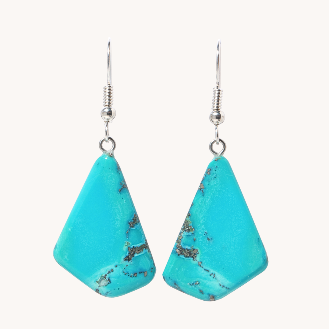 Handmade Blue Turquoise Slab Earrings for Women | Natural Stone Boho Jewelry | Perfect for Casual Wear, Parties & Gifts