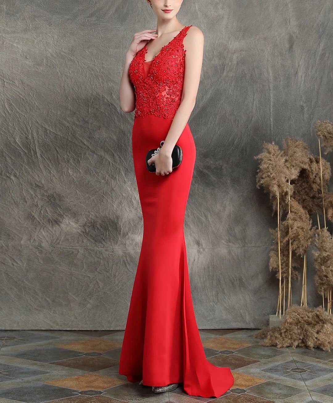 Elegant V-Neck Floral Lace Applique Long Mermaid Prom Dress for Women | Formal Evening Gown for Weddings, Galas & Special Occasions