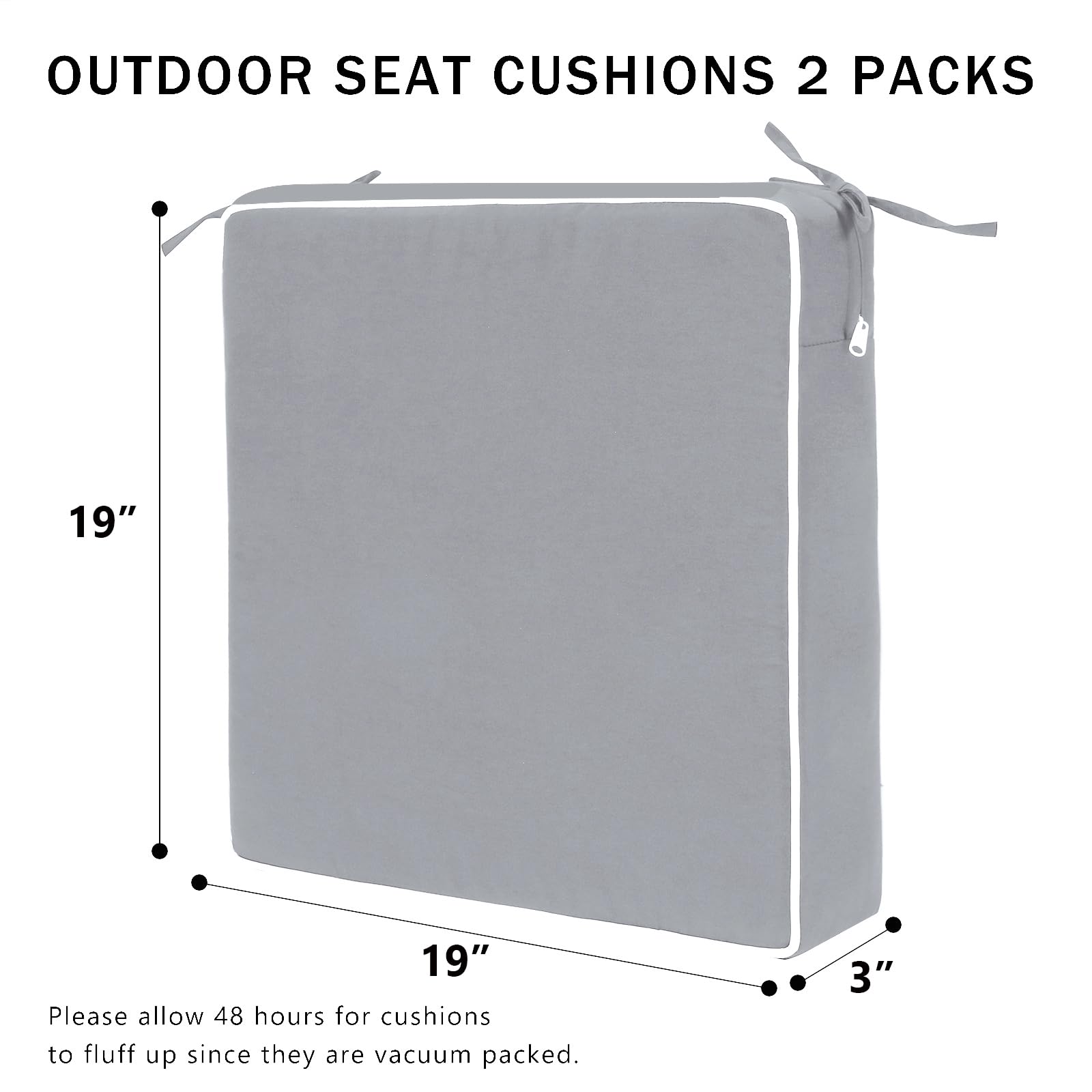 Premium 19x19 Inch Water-Resistant Patio Chair Cushions Set of 2 - Square Outdoor Seat Cushions for Garden, Deck & Poolside Furniture - Durable & Comfortable Backyard Lounge Accessories