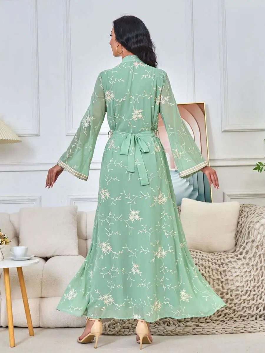 Elegant Muslim Women's Eid Caftan Dress - Embroidered Kaftan for Special Occasions & Festivals