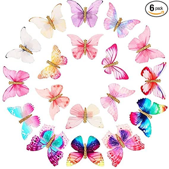 Glitter Butterfly Hair Clips for Women & Teens - Set of 6 Snap Barrettes Hair Accessories for School, Party, Wedding & Everyday Style
