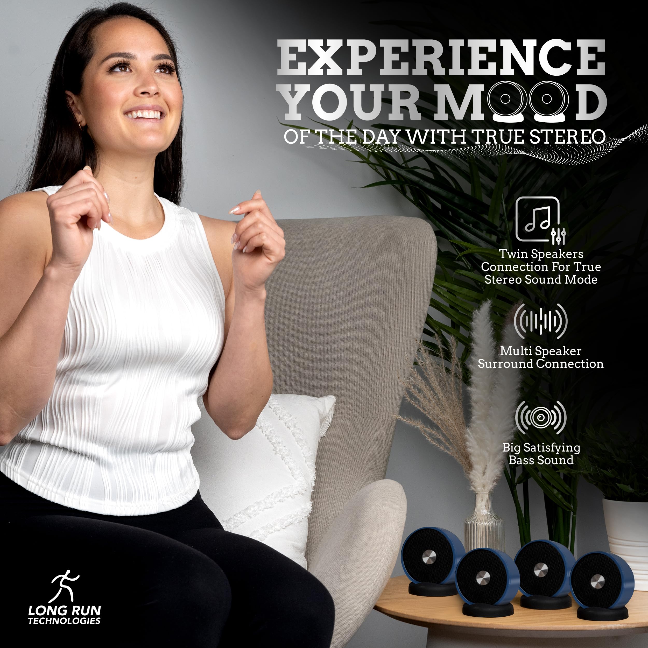 Wireless Bluetooth Stereo Speakers - Pair for Surround Sound, Linkable for Home, TV, Car - Perfect Gift for Dad - Enjoy Music, Movies & Gaming Anywhere