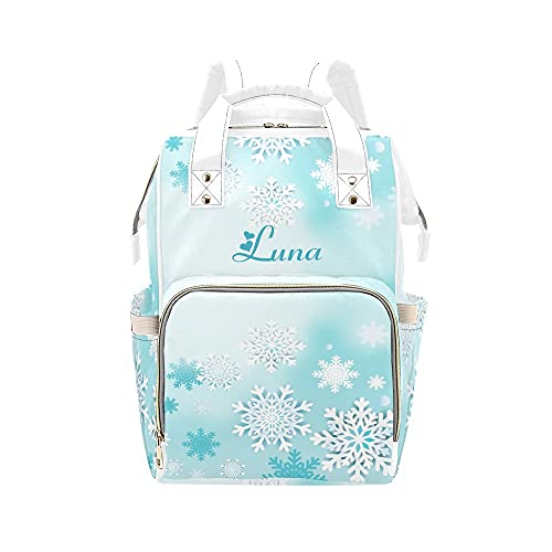 Personalized Winter Christmas Snowflake Diaper Backpack - Custom Name Mommy Nursing Bag, Baby Nappy Backpack for Travel & Daily Use | Perfect Gift for New Moms & Baby Showers