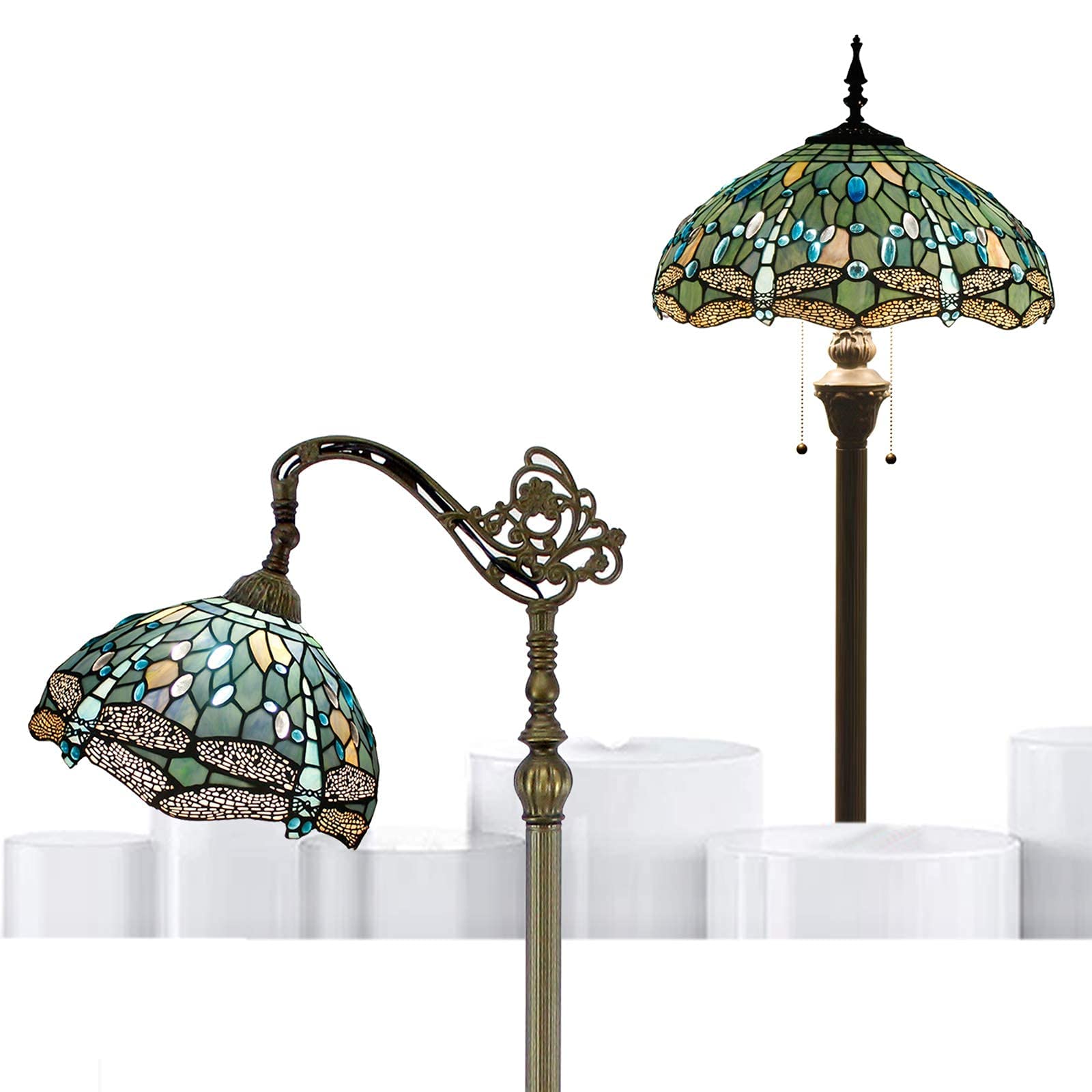 WERFACTORY Tiffany Style Stained Glass Lamp Shade - Handcrafted Decorative Table Lamp for Living Room, Bedroom, Office | Vintage Inspired Home Decor Lighting