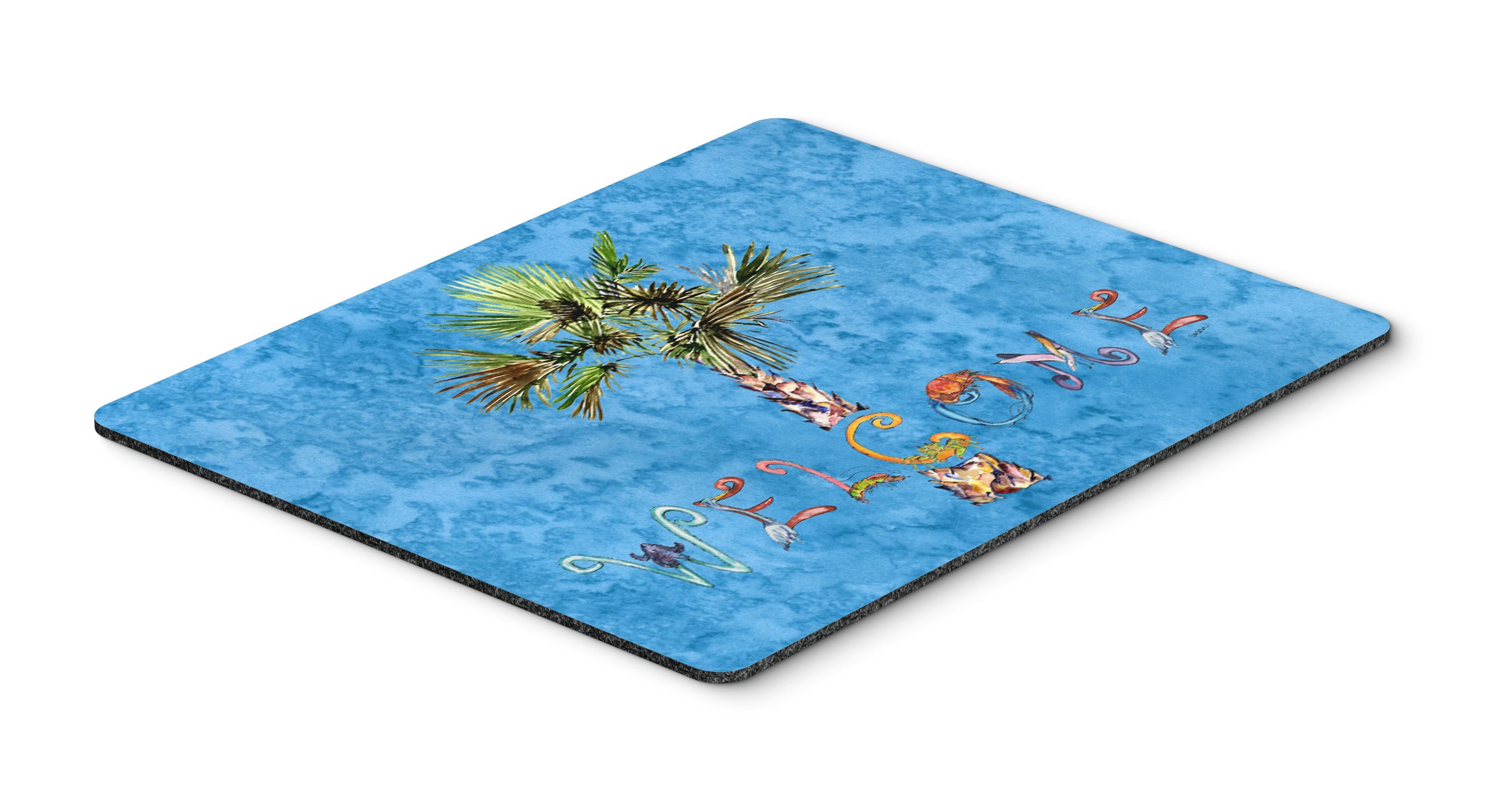 Caroline's Treasures 8708MP Blue Palm Tree Welcome Mouse Pad - Large Washable Non-Slip Desk Mat for Home Office, Gaming & Computer Work | Perfect for Laptop Users & PC Enthusiasts