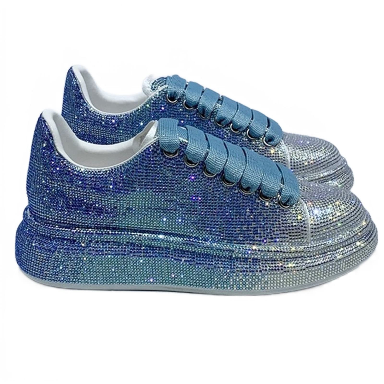 Julymens Women's Glitter Rhinestone Platform Sneakers - Fashion Casual Lace-Up Athletic Shoes for Women | Perfect for Workout, Gym, Running, and Daily Wear