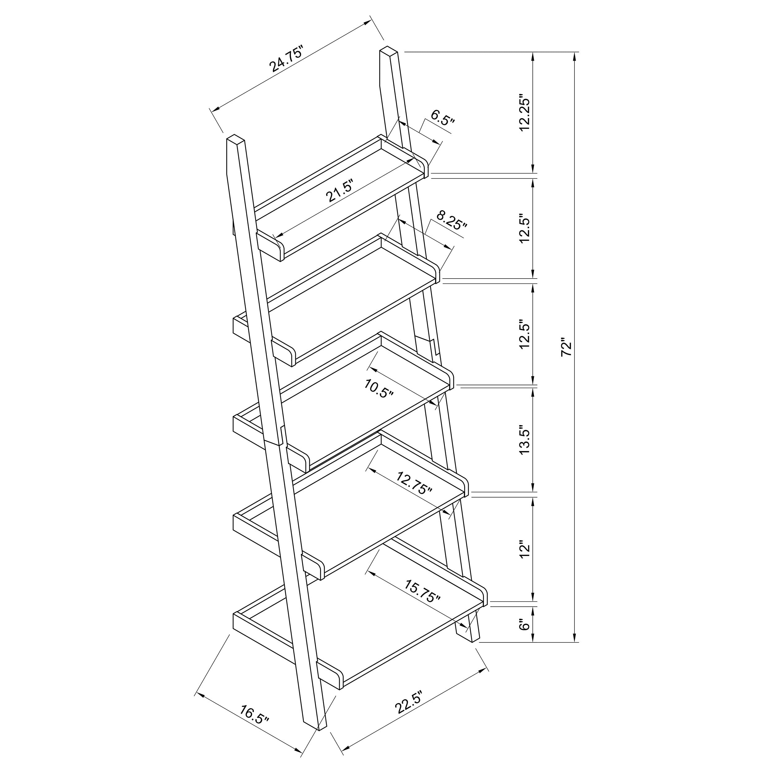 Colella 5-Shelf Ladder Bookcase in Cappuccino Finish - Modern Wooden Bookshelf for Living Room, Bedroom & Office Storage - Space-Saving Home Decor Furniture