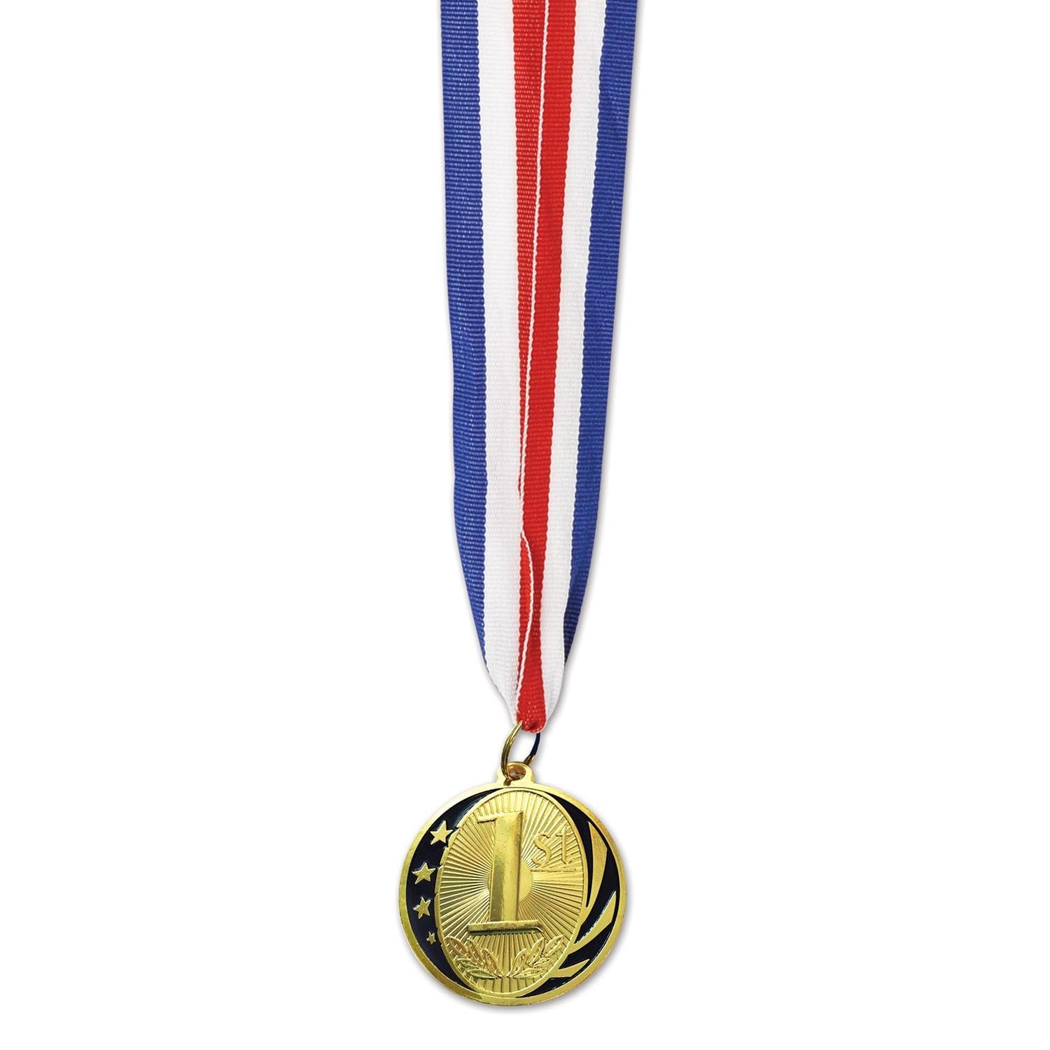 12 Pack Beistle 1st Place Gold Medal with Ribbon - Awards for Sports Competitions, School Events & Achievement Ceremonies