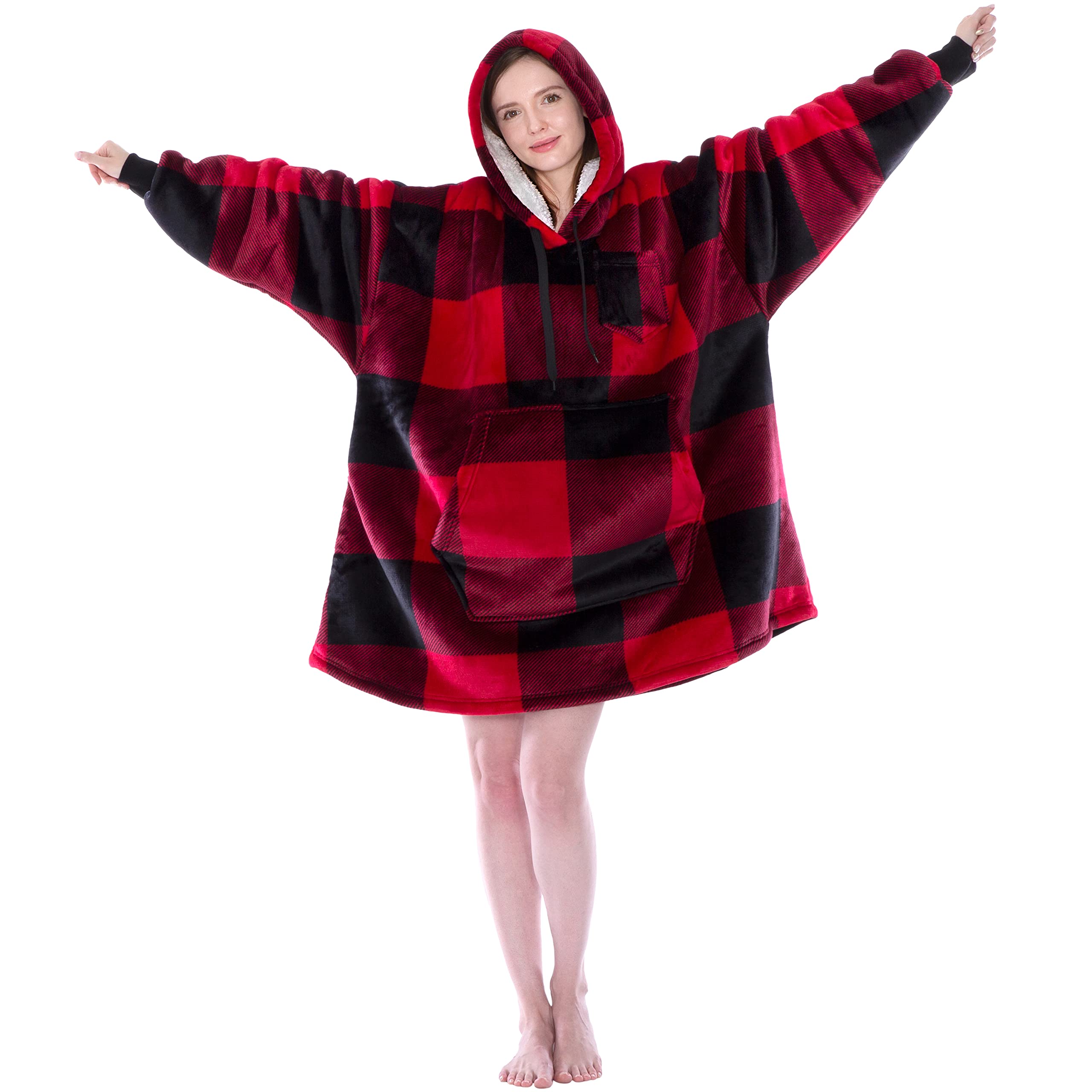 PAVILIA Women's Sherpa Wearable Blanket Hoodie - Oversized Cozy Hooded Sweatshirt Blanket for Men & Women | Perfect for Lounging, Camping & Cold Weather
