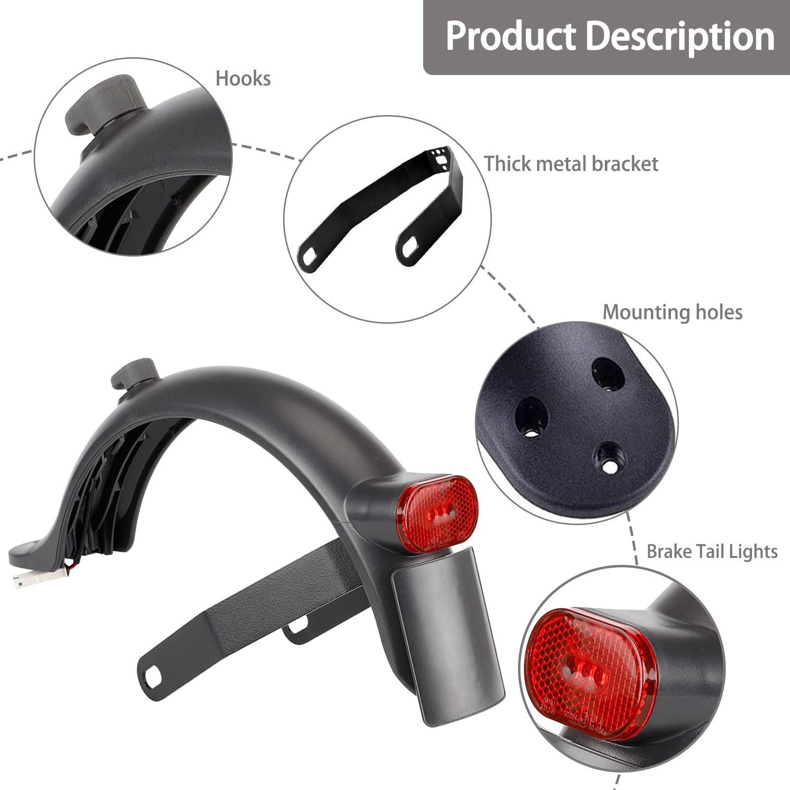 Upgraded Rear Fender Mudguard for Xiaomi M365 1S/Pro/Pro 2 Electric Scooters - Replacement Set with License Plate Holder - Durable Splash Protection for Commuting & Urban Riding