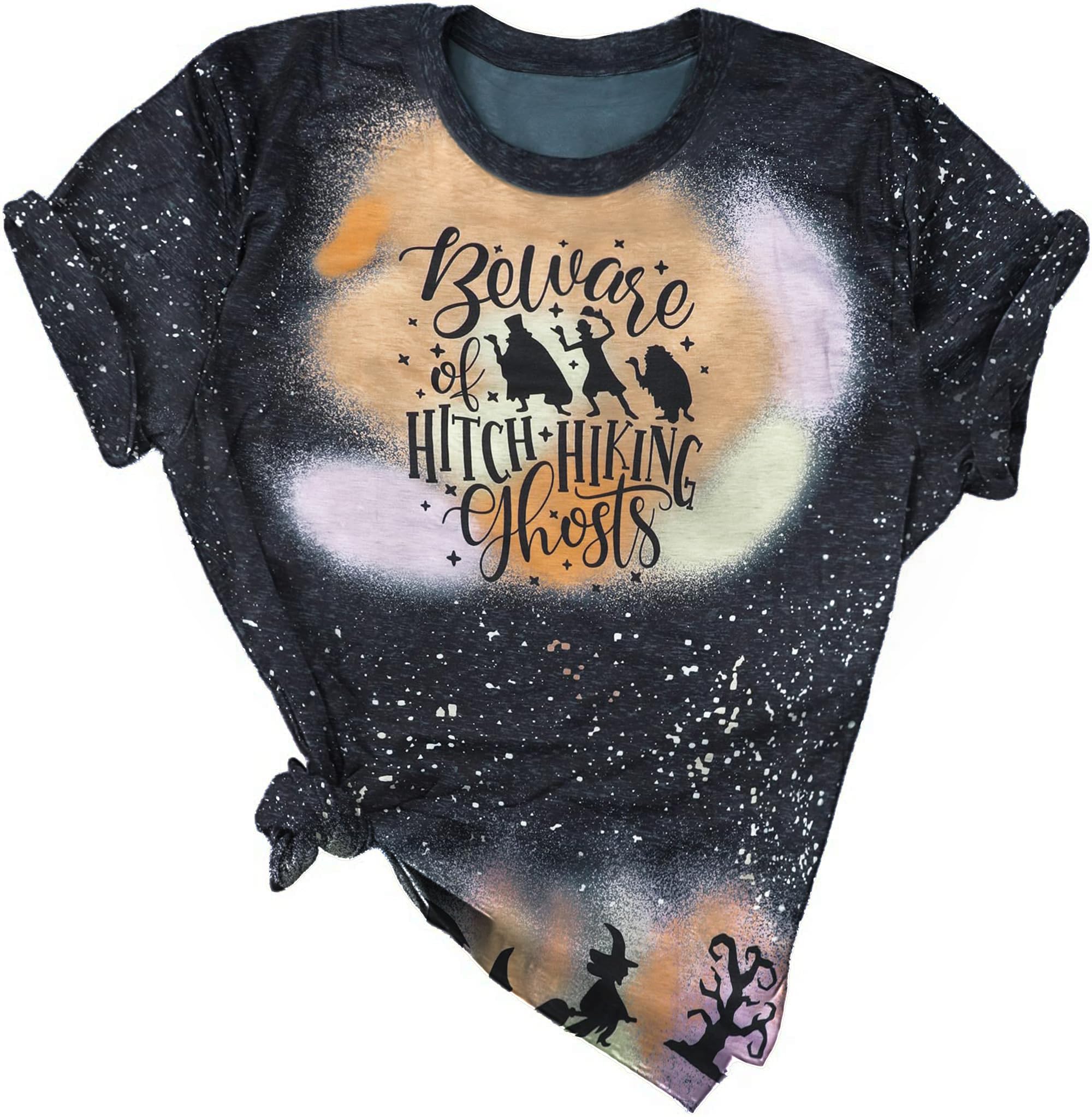 Funny Beware of Hitch Hiking Ghost T-Shirt for Women - Haunted Halloween Short Sleeve Tee - Perfect for Halloween Parties & Spooky Costumes
