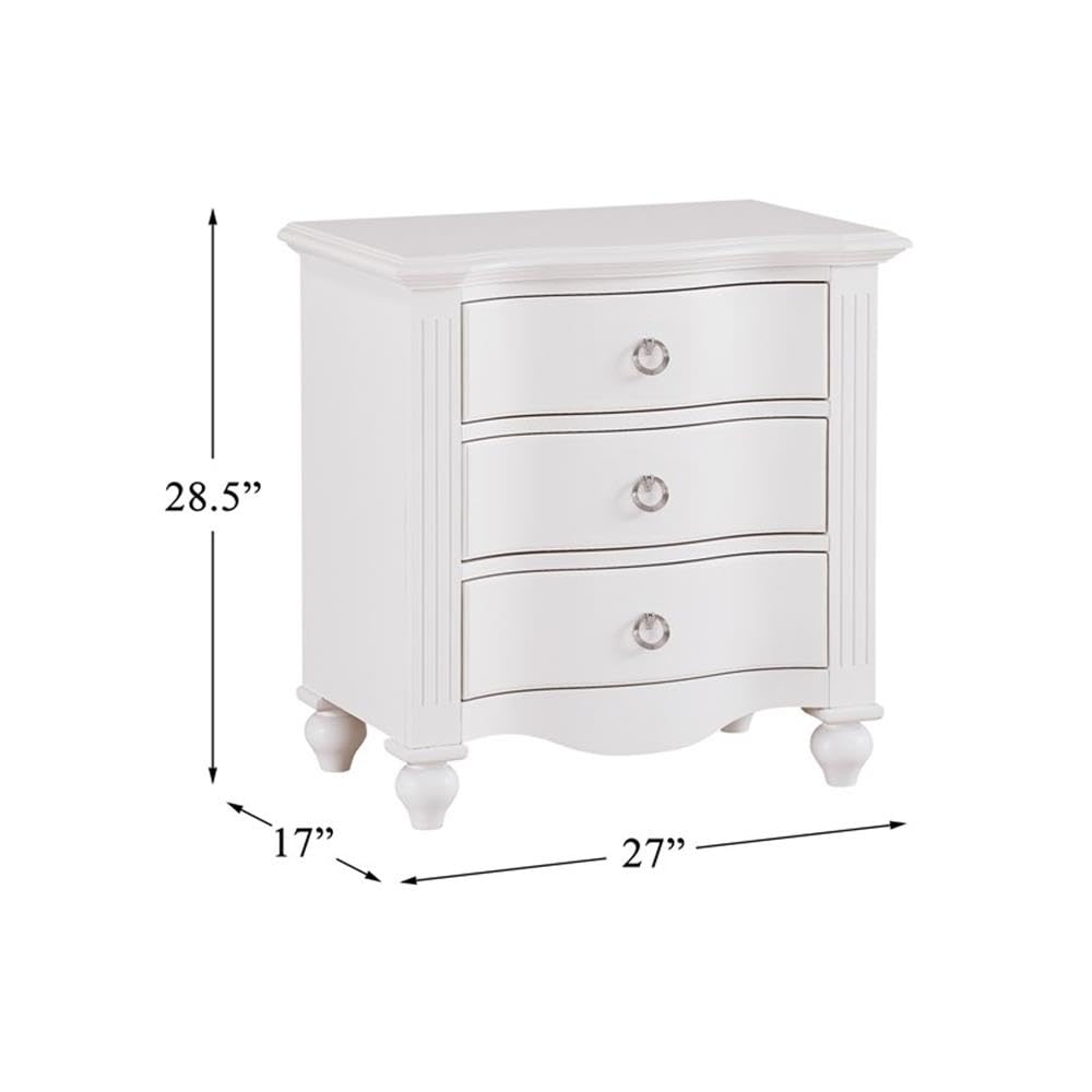 Pemberly Row 3-Drawer Nightstand with Dovetail Joints - Solid Wood Bedside Table in White Finish | Perfect for Bedroom, Guest Room & Home Decor
