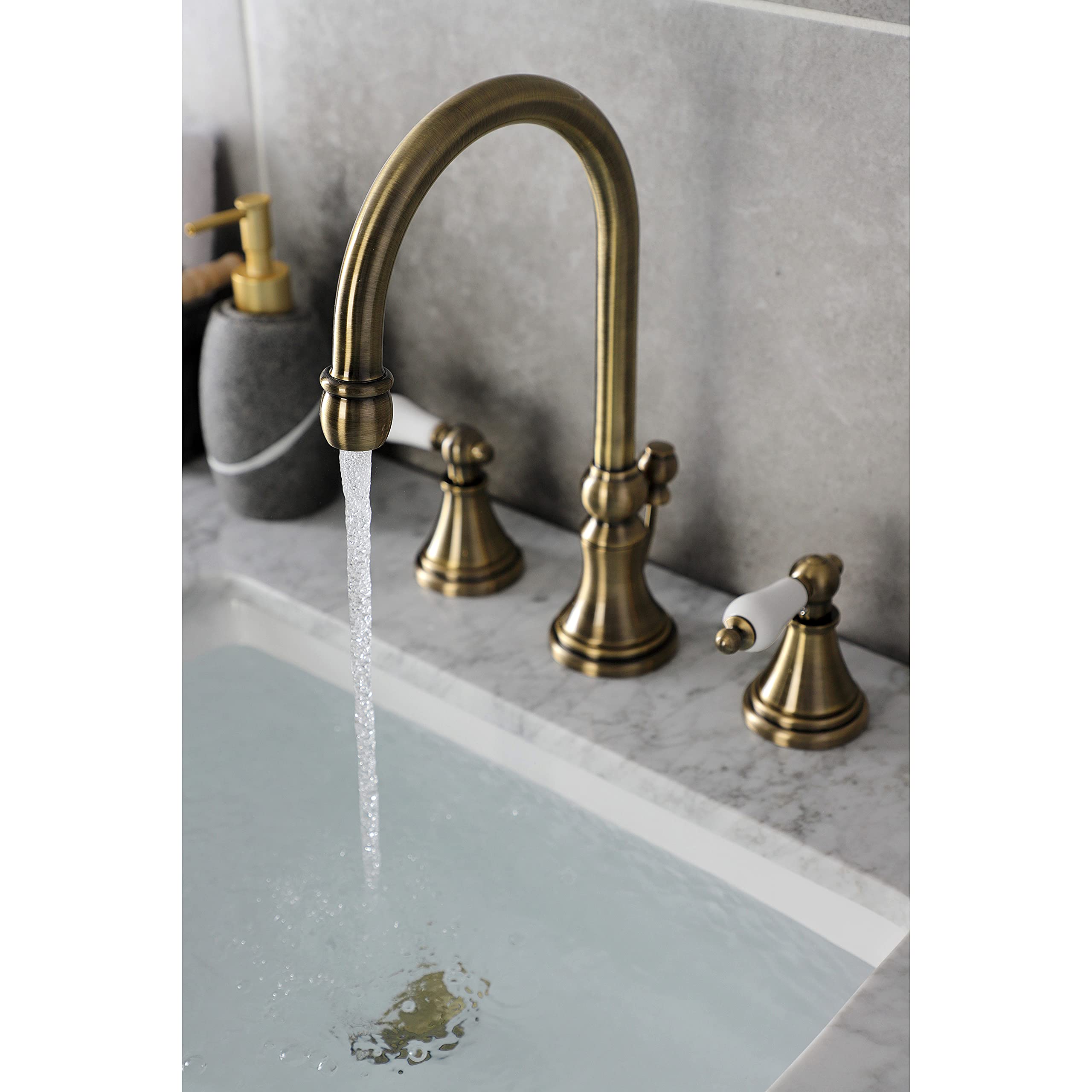 Kingston Brass KS2983PL Governor Widespread Bathroom Faucet - 13.88 x 6.31 x 11.5 Inches, Antique Brass Finish - Perfect for Vintage Style Bathrooms and Powder Rooms
