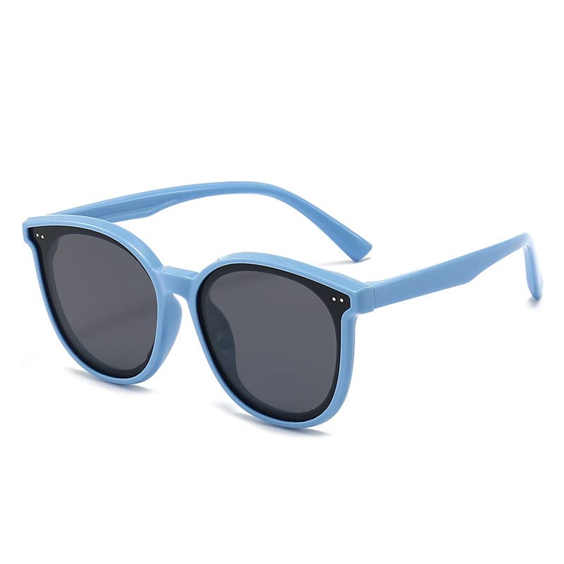 3-12 Years Kids Polarized Sunglasses for Boys & Girls - UV400 Protection Cat Eye Fashion Shades with Soft TPEE Frame (Light Blue) - Perfect for Beach, Outdoor Play & Summer Activities
