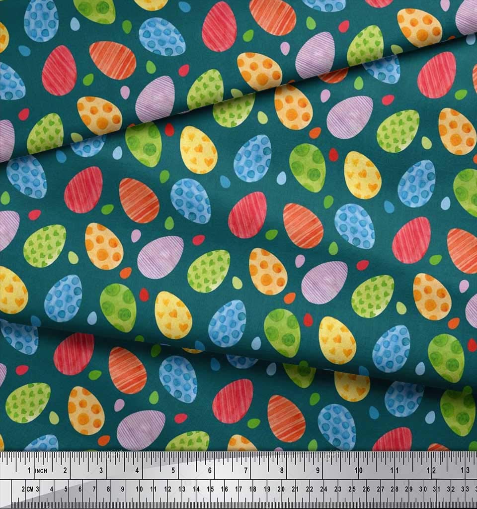 Soimoi 100% Cotton Cambric Blue Fabric by The Yard - 42 Inch Wide - Easter Egg Pattern Printed Textile for DIY Crafts, Sewing Projects & Easter Decorations - Perfect for Quilting, Dressmaking & Home Decor
