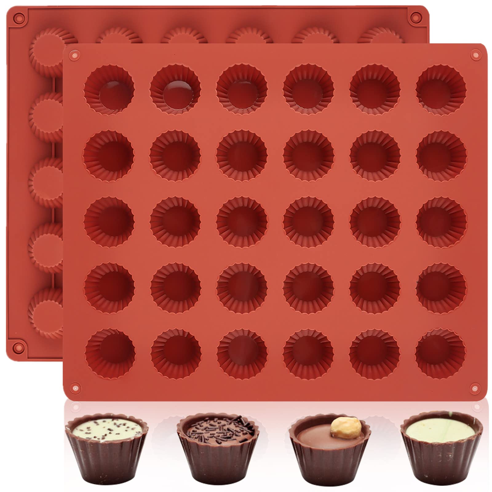 JOERSH 2-Pack Silicone Chocolate Candy Molds - 30-Cup Bite Size Peanut Butter Cup Mold for Homemade Chocolates, Jello, Keto Fat Bombs, Cordials & Candy Making - Perfect for Valentine's Day, Birthday Parties & Holiday Treats