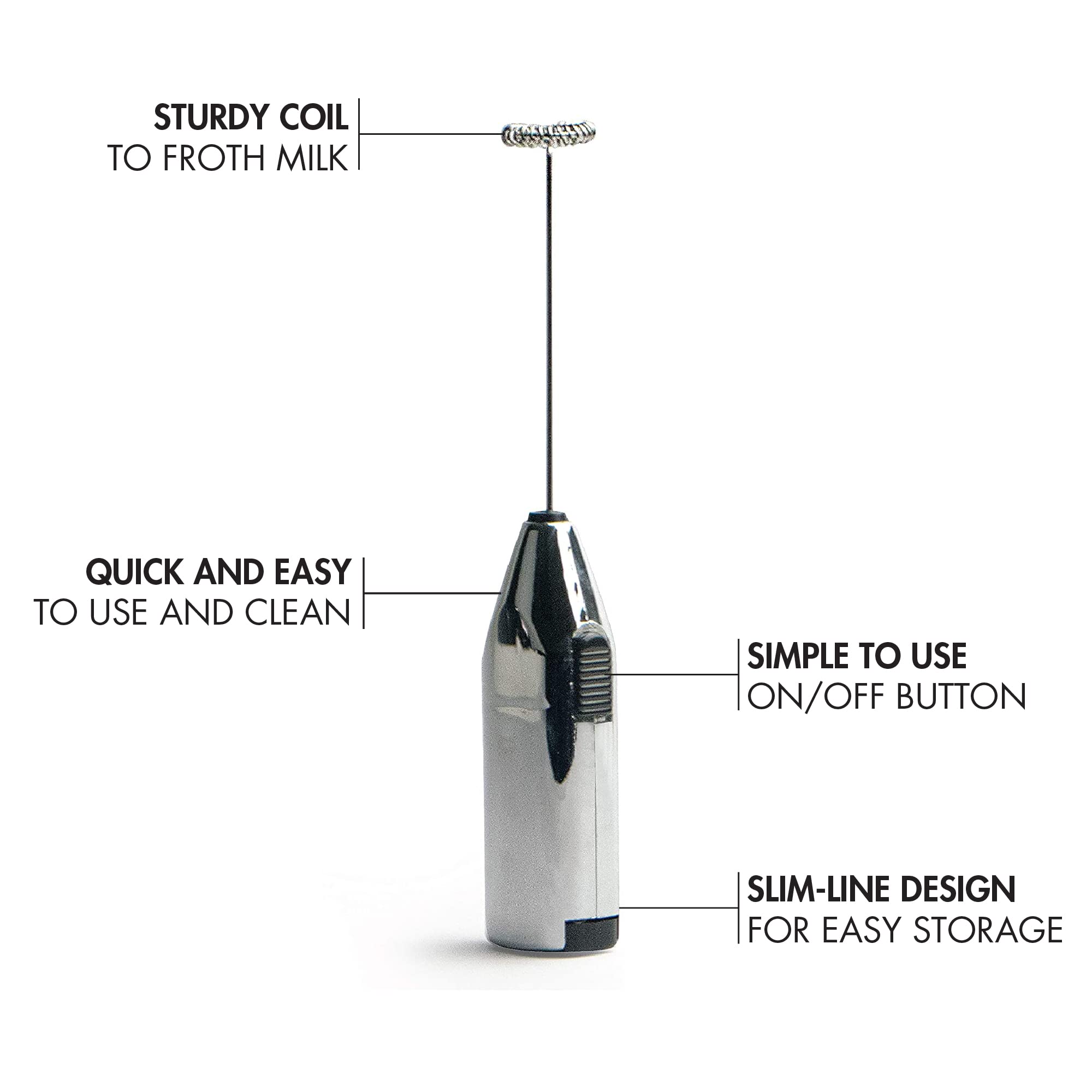 Primula Electric Milk Frother - Chrome Stainless Steel Handheld Frother for Coffee, Latte, Cappuccino - Perfect for Home, Office & Cafe Use