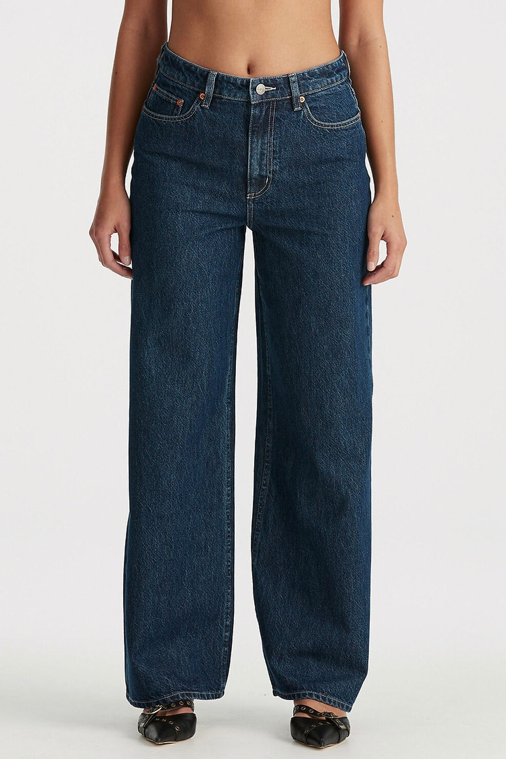 Essential Blue Rinse Mid Relaxed Wide Leg Jeans for Women - Comfortable Stretch Denim Pants for Casual Wear, Work & Everyday Outfits