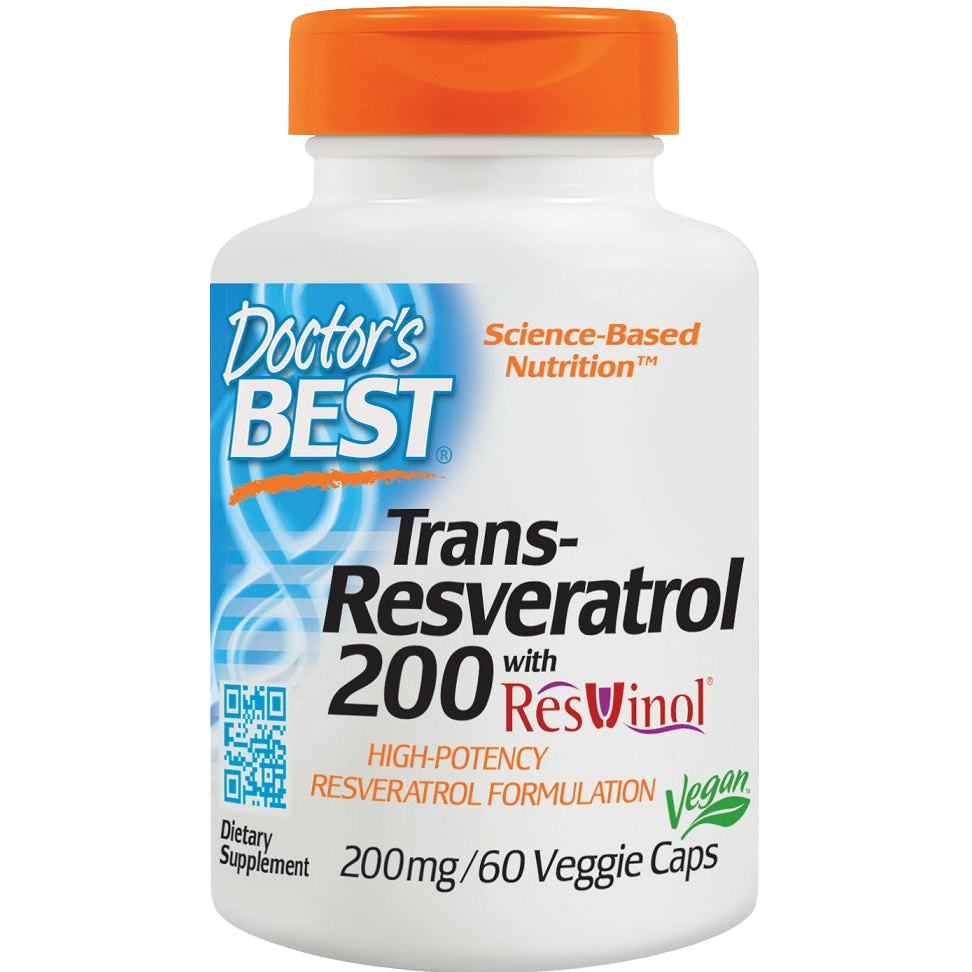 Doctor's Best Trans Resveratrol 200mg with ResVinol 25 - 60 Vegan Capsules | Antioxidant Supplement for Heart Health & Anti-Aging | Supports Cellular Health & Longevity