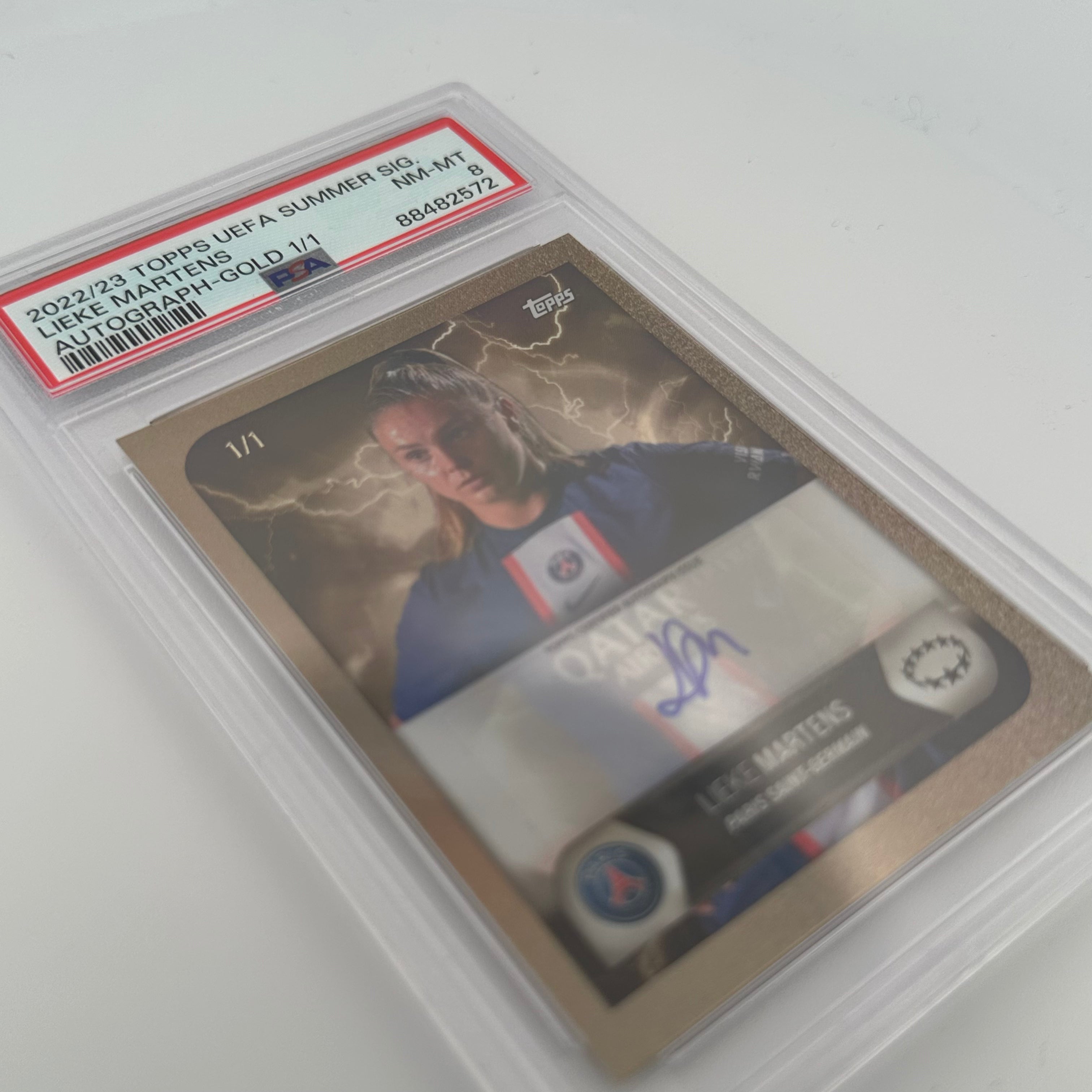 2022/23 Topps UEFA Summer Auto Gold Lieke Martens PSA 8 Graded Soccer Trading Card - Perfect for Collectors, Fans & Sports Memorabilia Enthusiasts