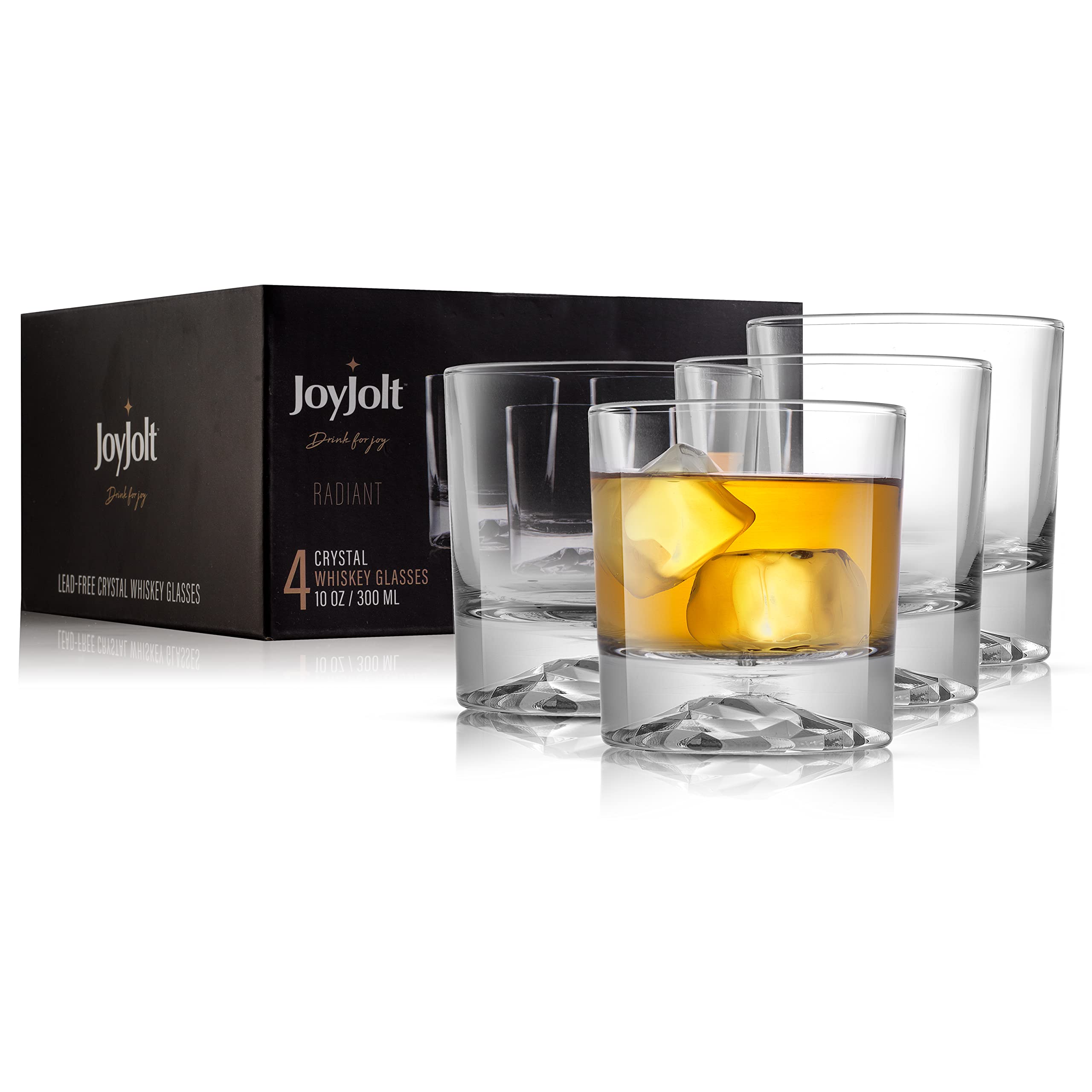 JoyJolt 10oz Whiskey Glasses Set of 4 - Crystal Old Fashioned Scotch Rocks Glasses for Bourbon, Liquor & Cocktails | Perfect for Home Bar, Gifts & Entertaining