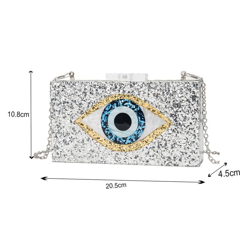 LETODE Women's Evil Eye Acrylic Clutch Purse - Glitter Evening Bag with Chain, Shoulder & Crossbody Strap for Parties, Weddings & Special Occasions