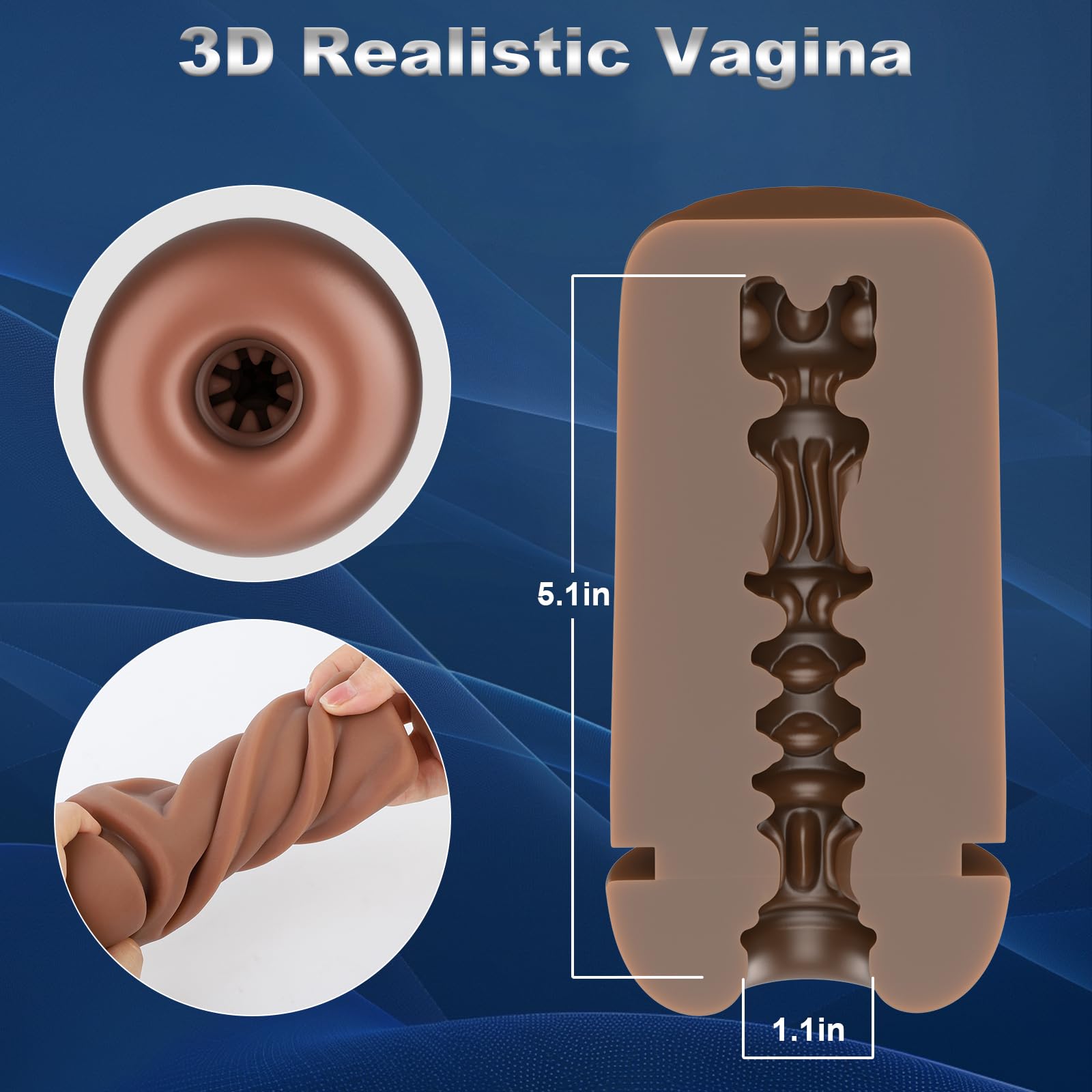 Realistic 3D Vagina Male Masturbator - Hands-Free Male Sex Toy with 10 Suction & Vibration Modes for Men - Perfect for Solo Play, Couples Fun & Discreet Pleasure