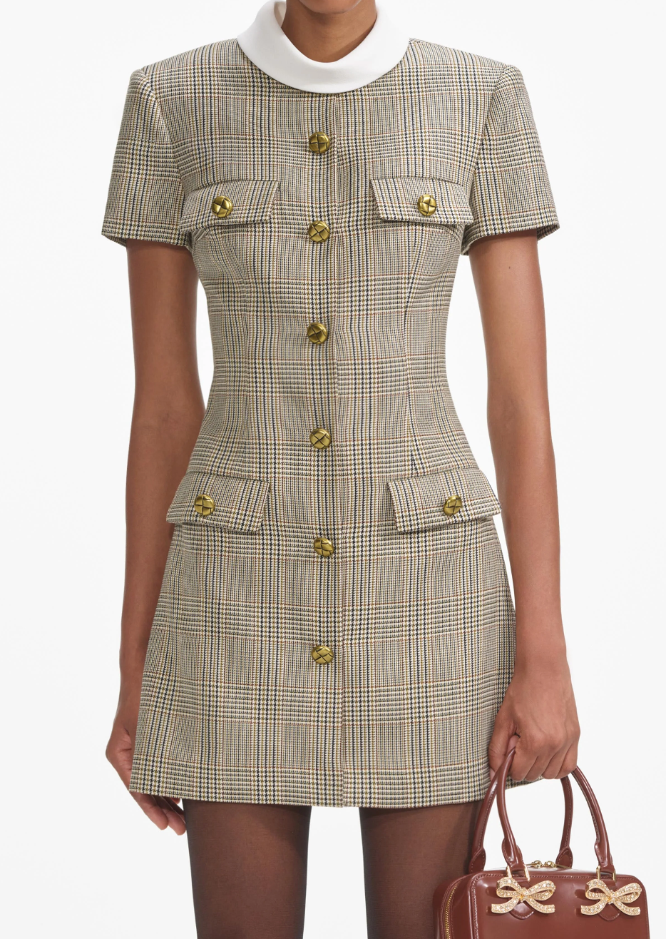 Brown & White Check Wool Mini Dress - Stylish Winter Outfit for Parties & Casual Wear
