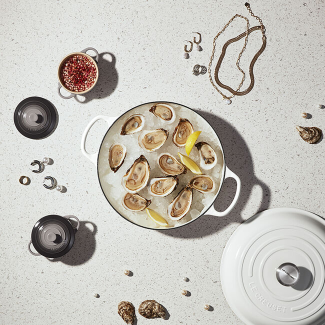 Le Creuset 4.7 Quart Enameled Cast Iron Braiser with Lid - Oyster Color - Perfect for Searing, Braising & Slow Cooking - Stovetop to Oven Safe - Ideal for Family Meals & Dinner Parties