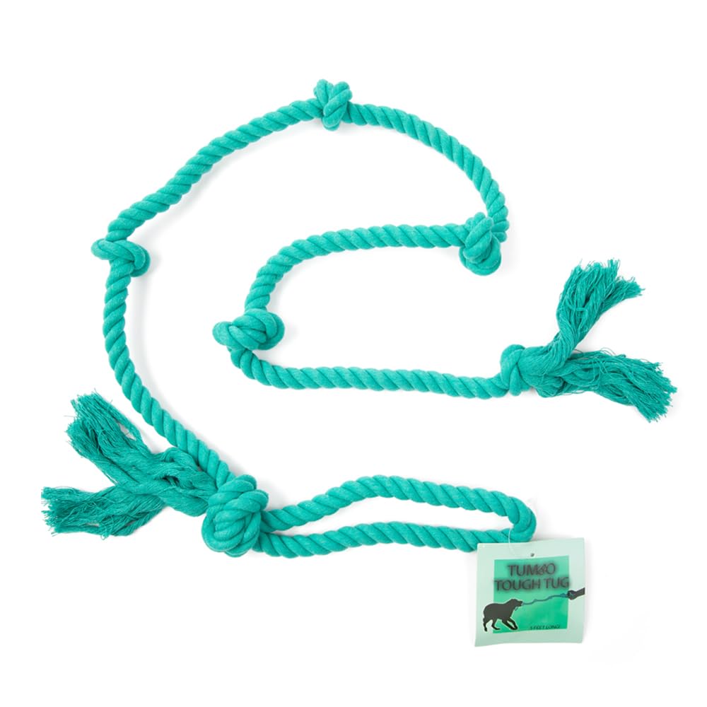 Tumbo Tough Tug Rope Dog Toy - 5ft Long Durable Rope Pull Toy with Handle for Large Dogs | Tug of War Game | Chew Resistant & Strong for Aggressive Chewers | Perfect for Outdoor Play, Training & Bonding (Bahama Blue)