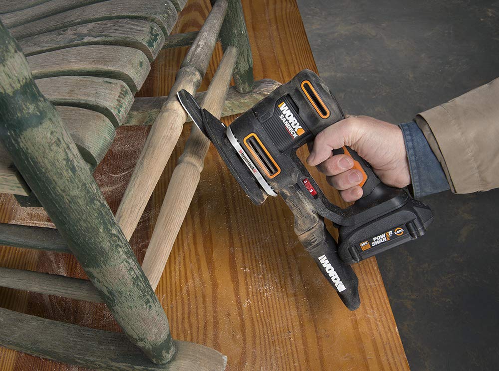 WORX 20V Cordless Random Orbital Sander - 5-in-1 Multi-Sander with Battery & Charger (WX820L) - Perfect for Woodworking, Sanding Furniture, DIY Projects & Home Renovation