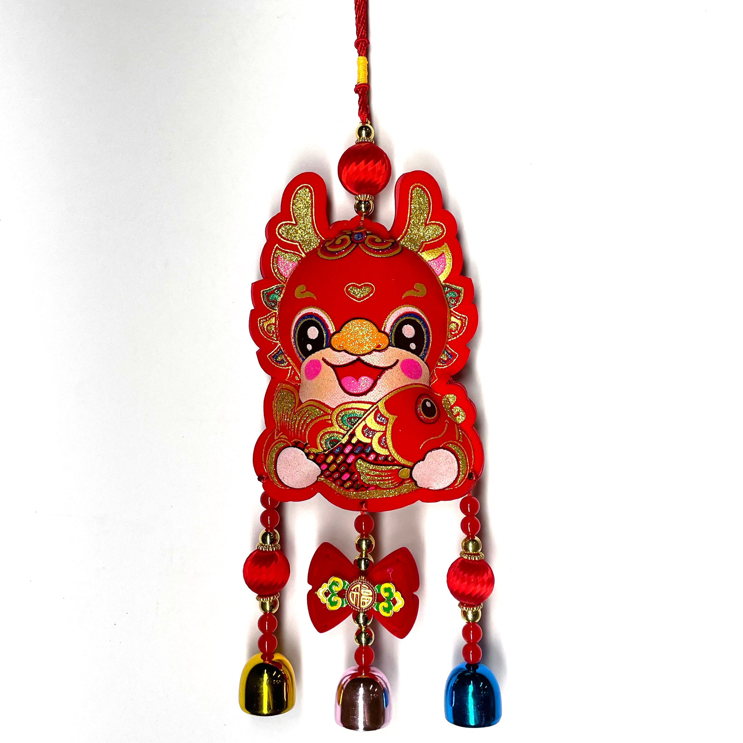 Lucky Chinese New Year Plush Dragon Carp Tassel Ornament - Festive Home Decor for Lunar New Year, Christmas Tree, Gifts & Party Favors