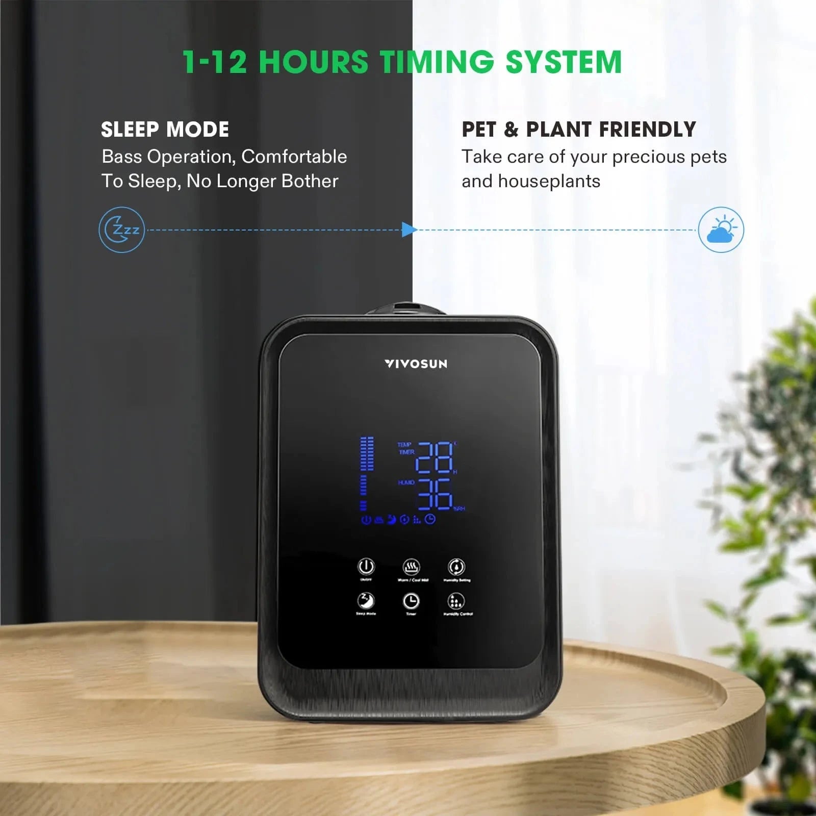 VIVOSUN 4.5L 2-in-1 Cool & Warm Mist Humidifier for Bedroom, Nursery & Office - Ultrasonic Air Humidifier with Adjustable Mist & Night Light for Dry Skin, Allergies & Better Sleep