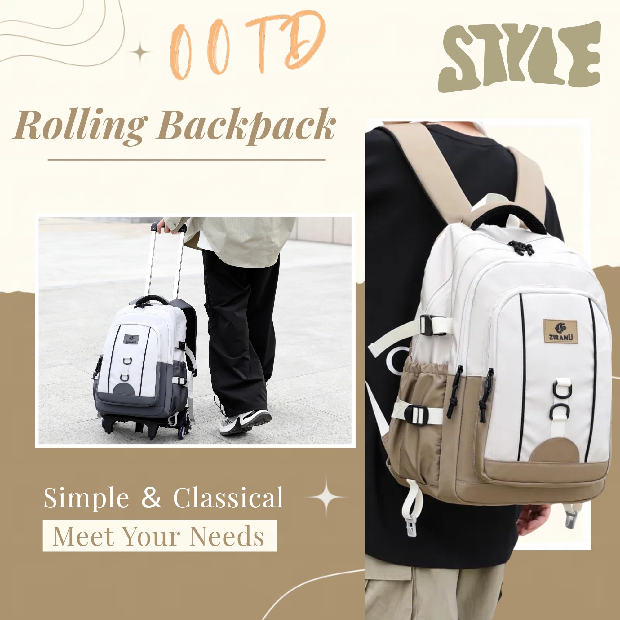 6-Wheel Rolling Backpack for Boys - Durable Black School Backpack with Wheels | Perfect for Elementary Students, Travel & Daily Commute