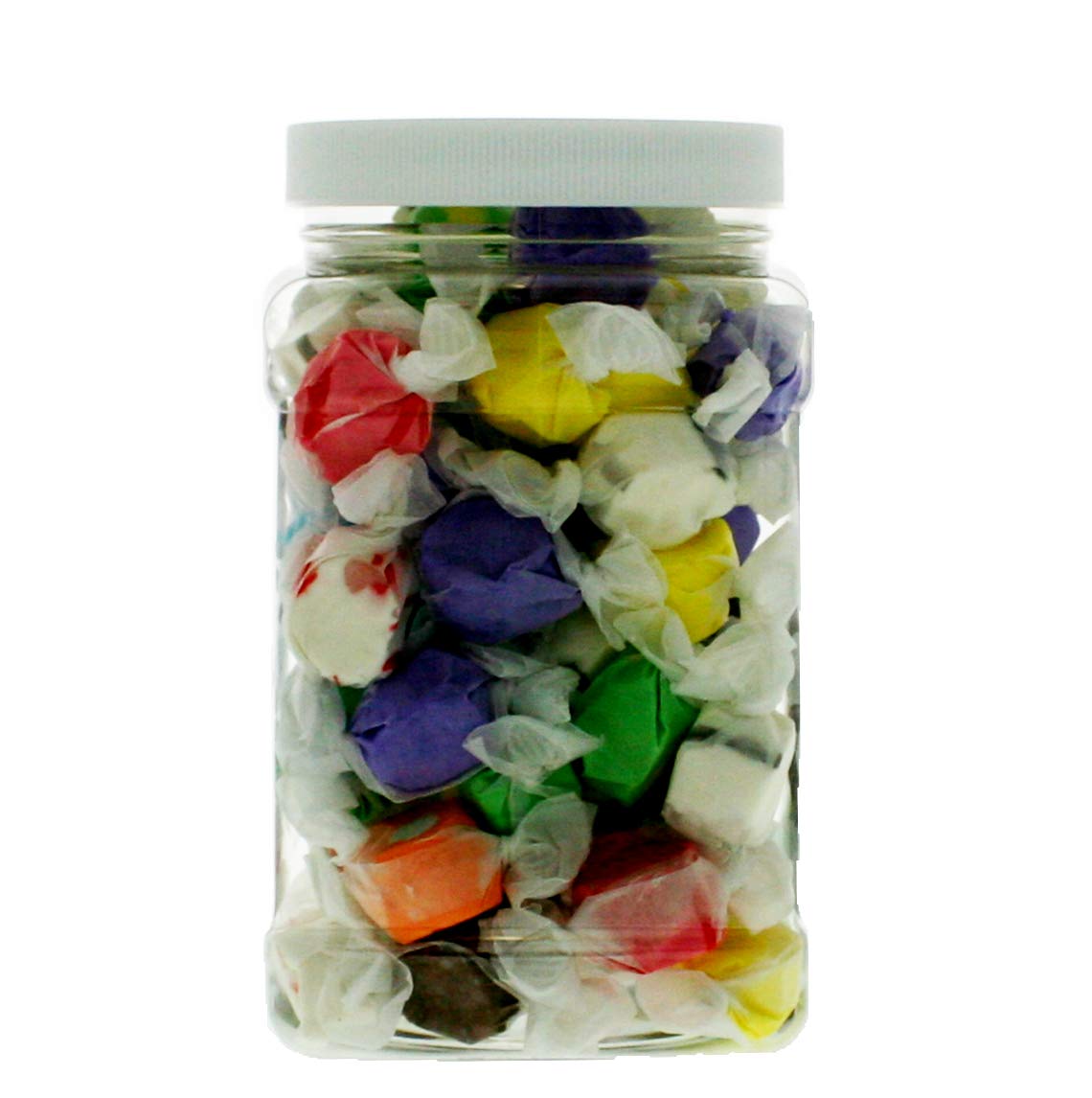 Bulk Salt Water Taffy 1LB (16oz) - Assorted 10-Flavor Mix Candy in Reusable 48oz Square Jar | Perfect for Party Favors, Gift Baskets & Office Treats