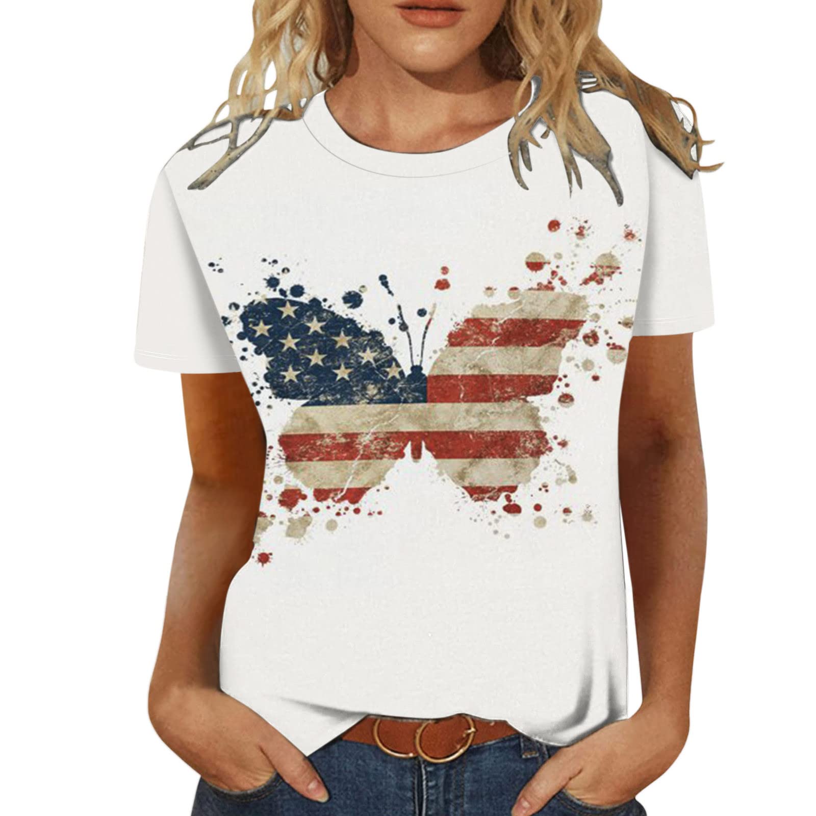 Women's Casual Summer Printed Blouse - Floral & Plain White Short Sleeve Tops with Side Split, Loose Fit for Work, Date & Vacation Outfits