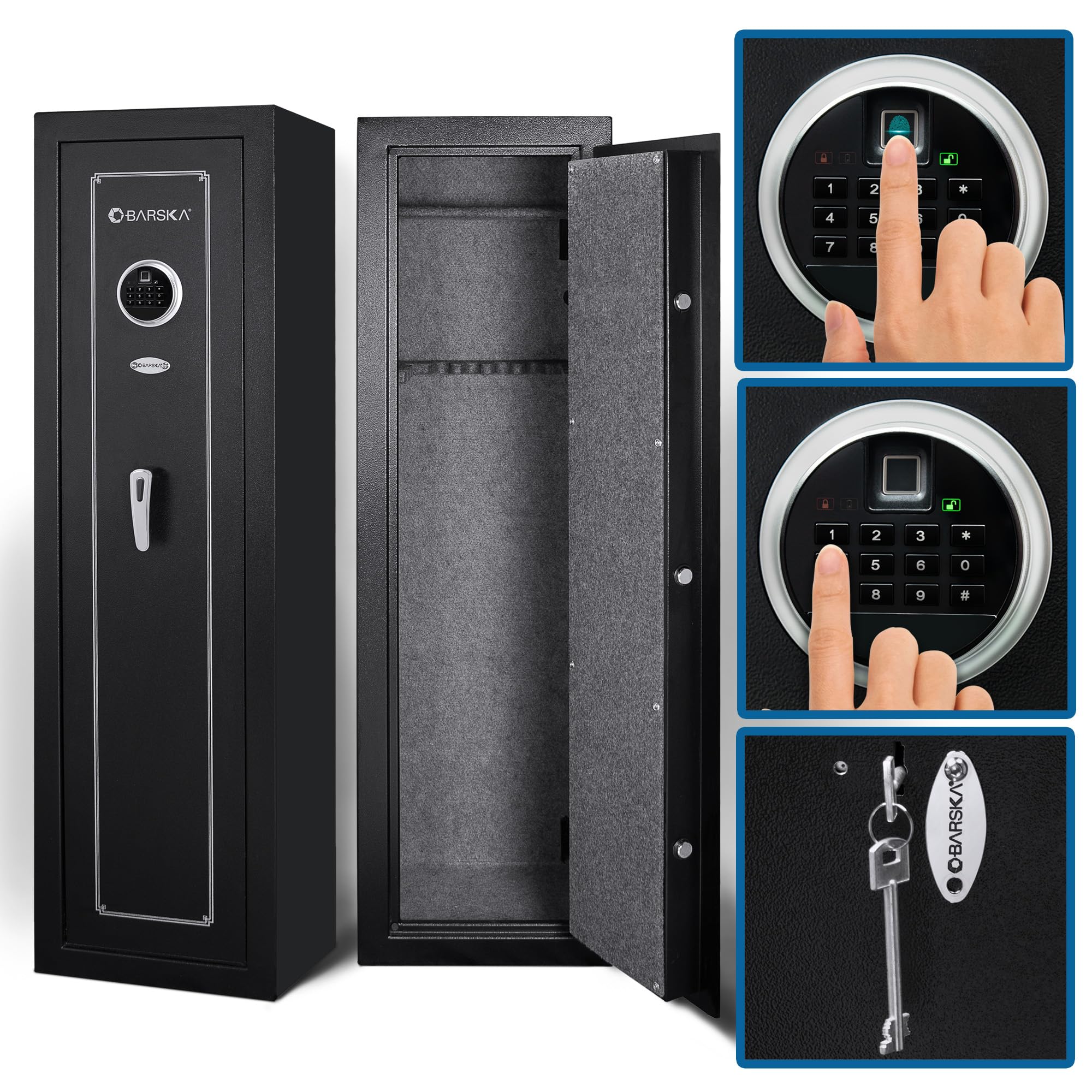 Barska Quick Access Biometric & Keypad Rifle Safe - Digital Fingerprint & Code Lock Gun Safe for Home Security - 10 Gun Capacity - Perfect for Bedroom, Closet, or Office Firearm Storage
