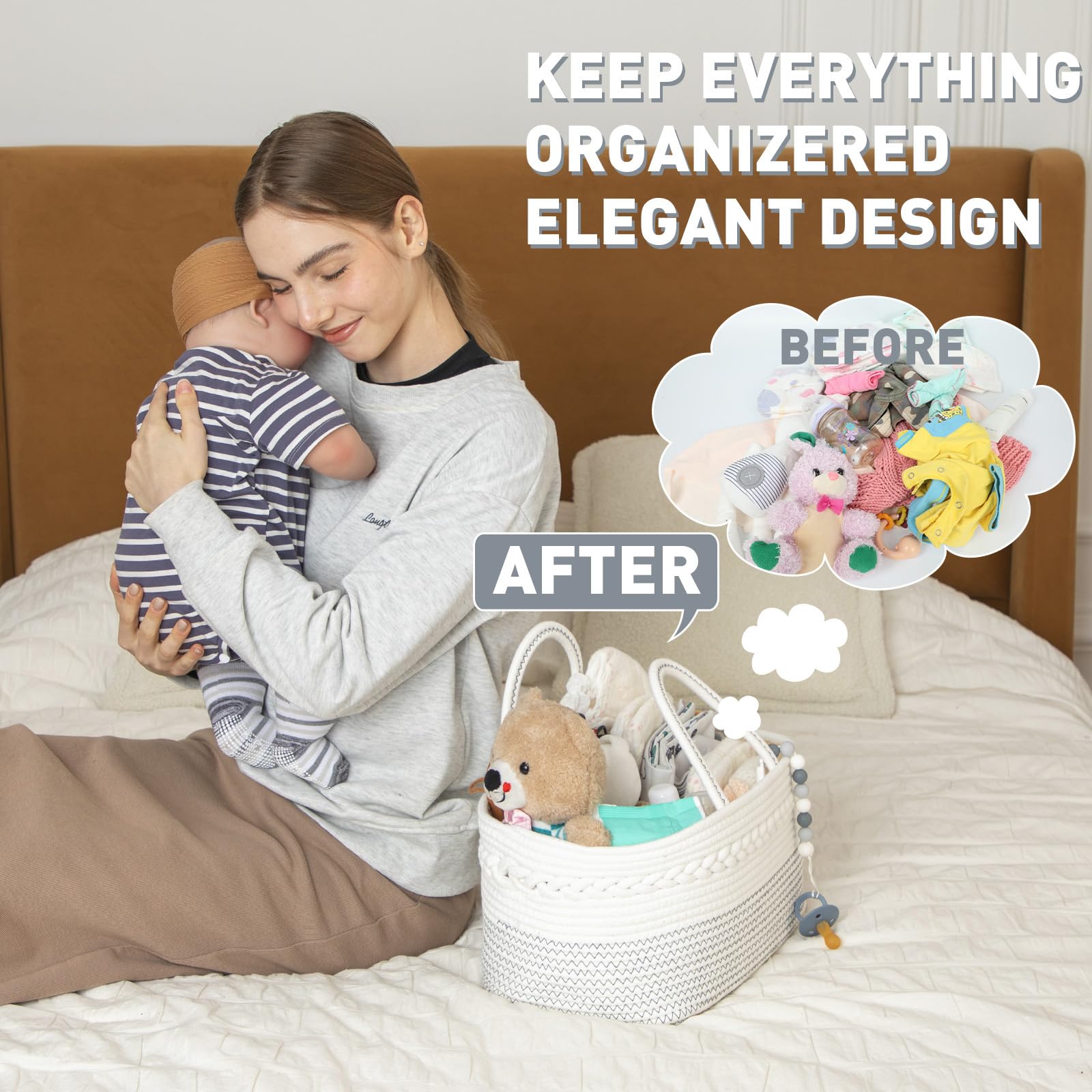 **Miss Fong Portable Diaper Caddy Organizer with Removable Dividers - Baby Storage Basket for Nursery, Car & Travel - Perfect Baby Shower Gift for Newborns (Black)**    *(Ideal for keeping diapers, wipes, creams & baby essentials organized at home, in the car, or on-the-go!)*
