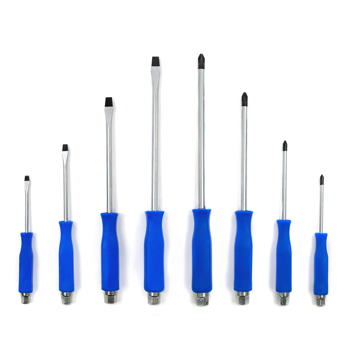 Premium 8-Piece Magnetic Screwdriver Set with Cushion Grip - 4 Phillips & 4 Flat Head Tips - Heavy Duty Hammer Head Design - Professional Grade Tool Kit (Blue) - Perfect for Home Repairs, Automotive Work, and DIY Projects