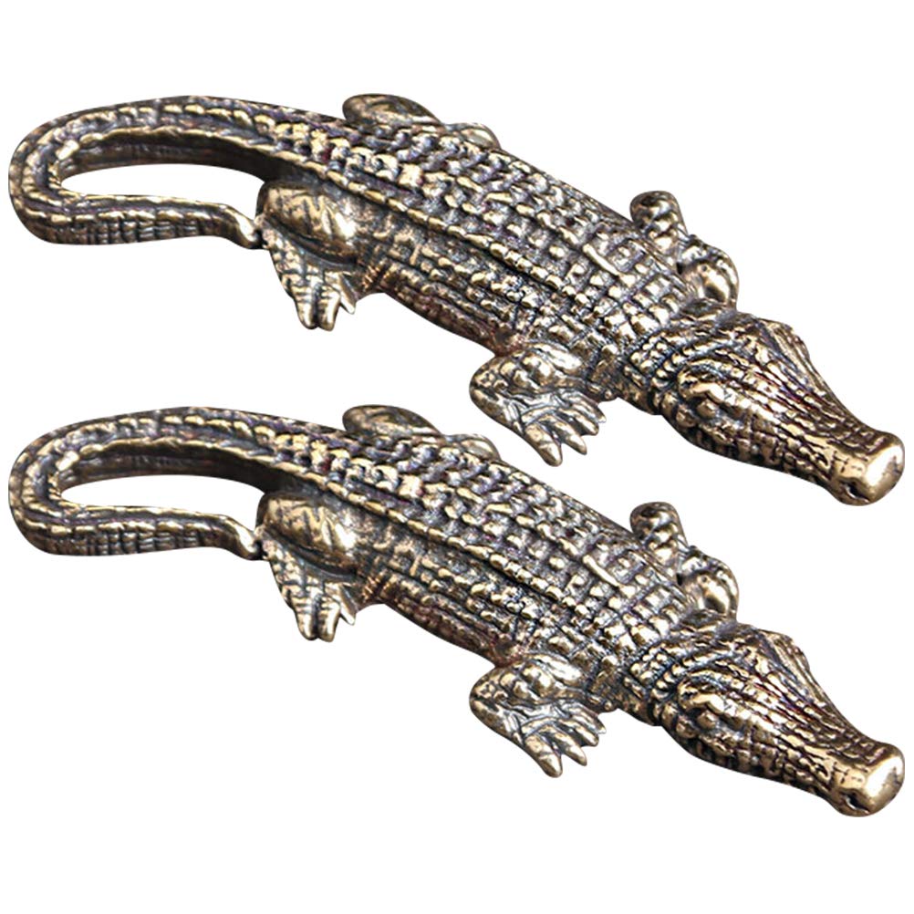 BESPORTBLE 2-Piece Crocodile-Shaped Copper Pet Ornament for Office Desk Decor - Perfect for Home, Office, and Gift Giving