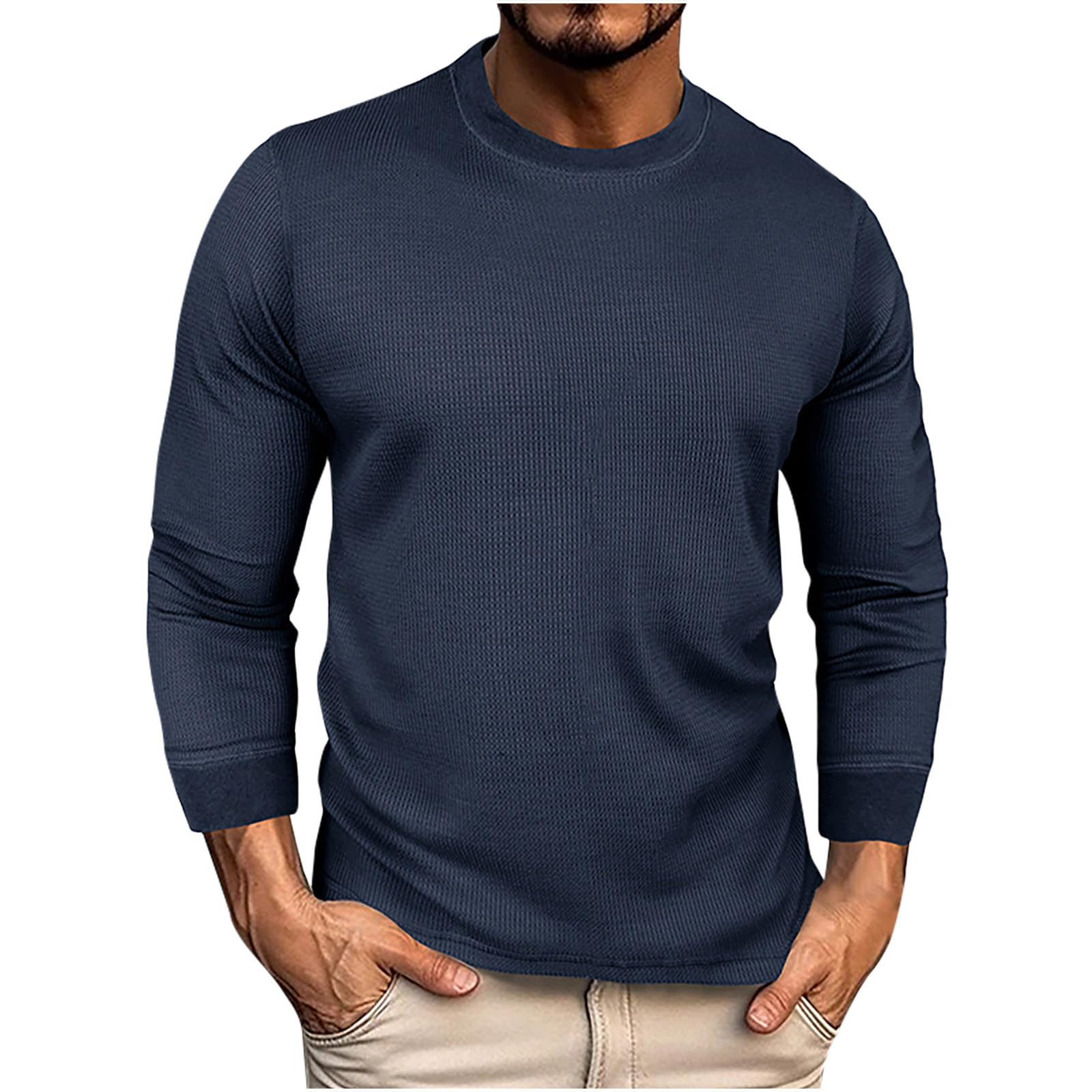 HAOLEI Men's Waffle Knit Sweatshirt - Long Sleeve Crewneck Pullover, Casual Loose Fit Lightweight Sweater for Sports & Leisure | Perfect for Gym, Outdoor Activities and Everyday Wear