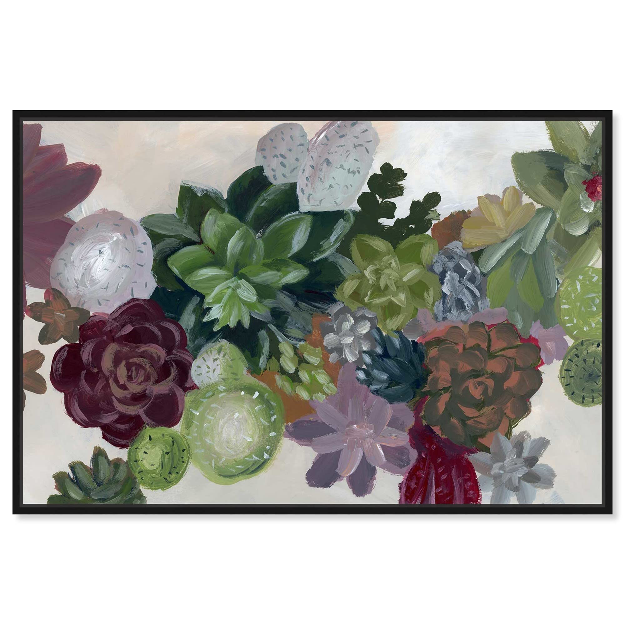 Oliver Gal Floral Wall Art Canvas Print - 15x10 Inch Botanical Cactus Garden Decor with Black Floating Frame | Perfect for Living Room, Bedroom & Office Wall Decor