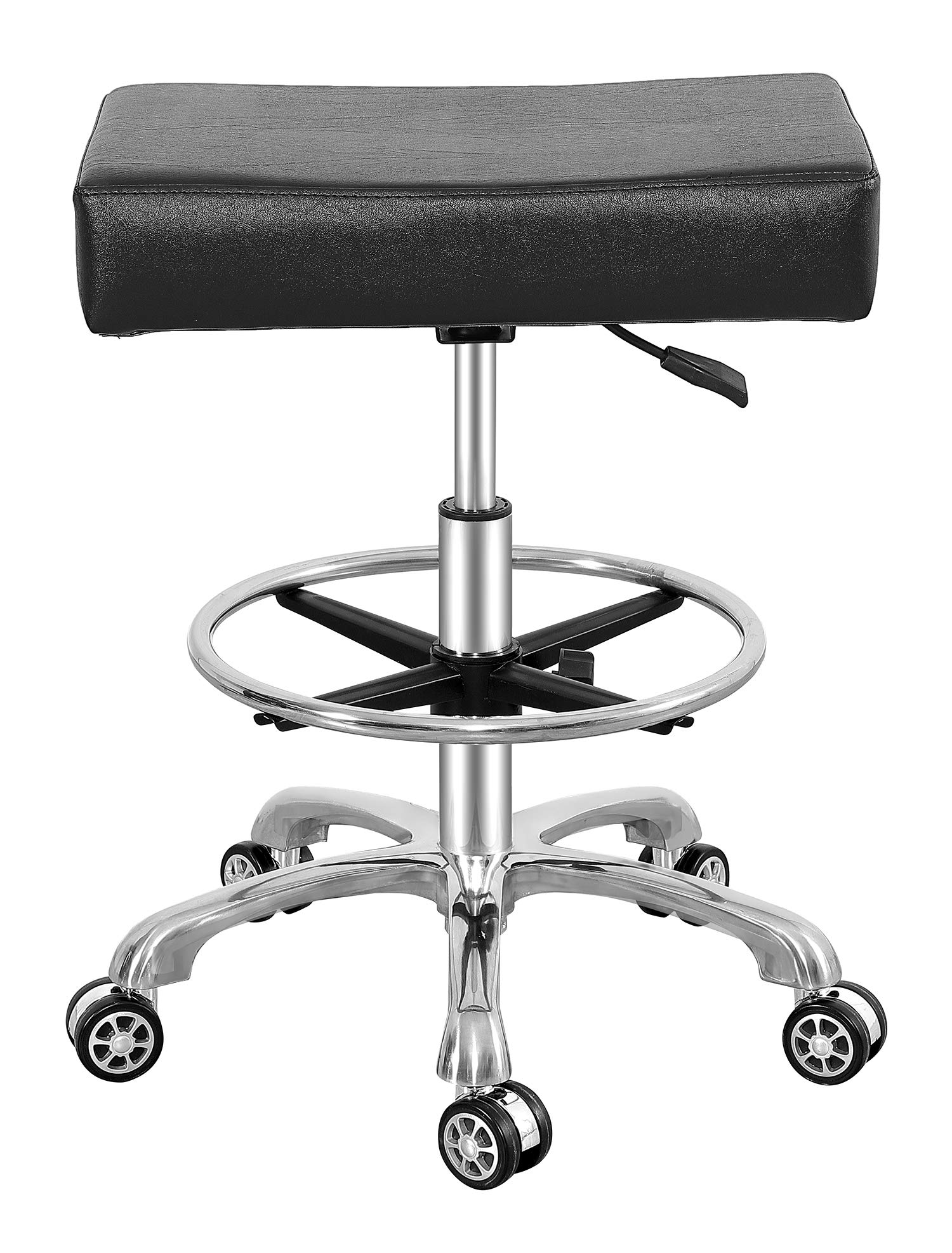 Adjustable Rolling Swivel Stool Chair - Heavy Duty Office Stool with Wheels & Footrest for Massage, Tattoo, Kitchen, Salon, Workshop - Ergonomic Rolling Seat for Professionals (Black) - Perfect for Tattoo Artists, Massage Therapists, Chefs & Office Workers