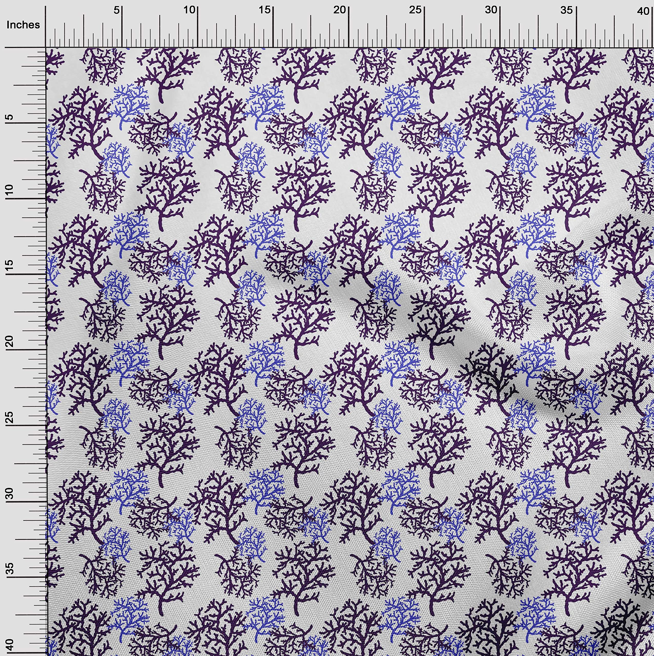 oneOone Polyester Spandex Blue Ocean Sea Plants Print Fabric - 56 Inch Wide Dress Material by The Yard | Perfect for Summer Dresses, Swimwear & Home Decor