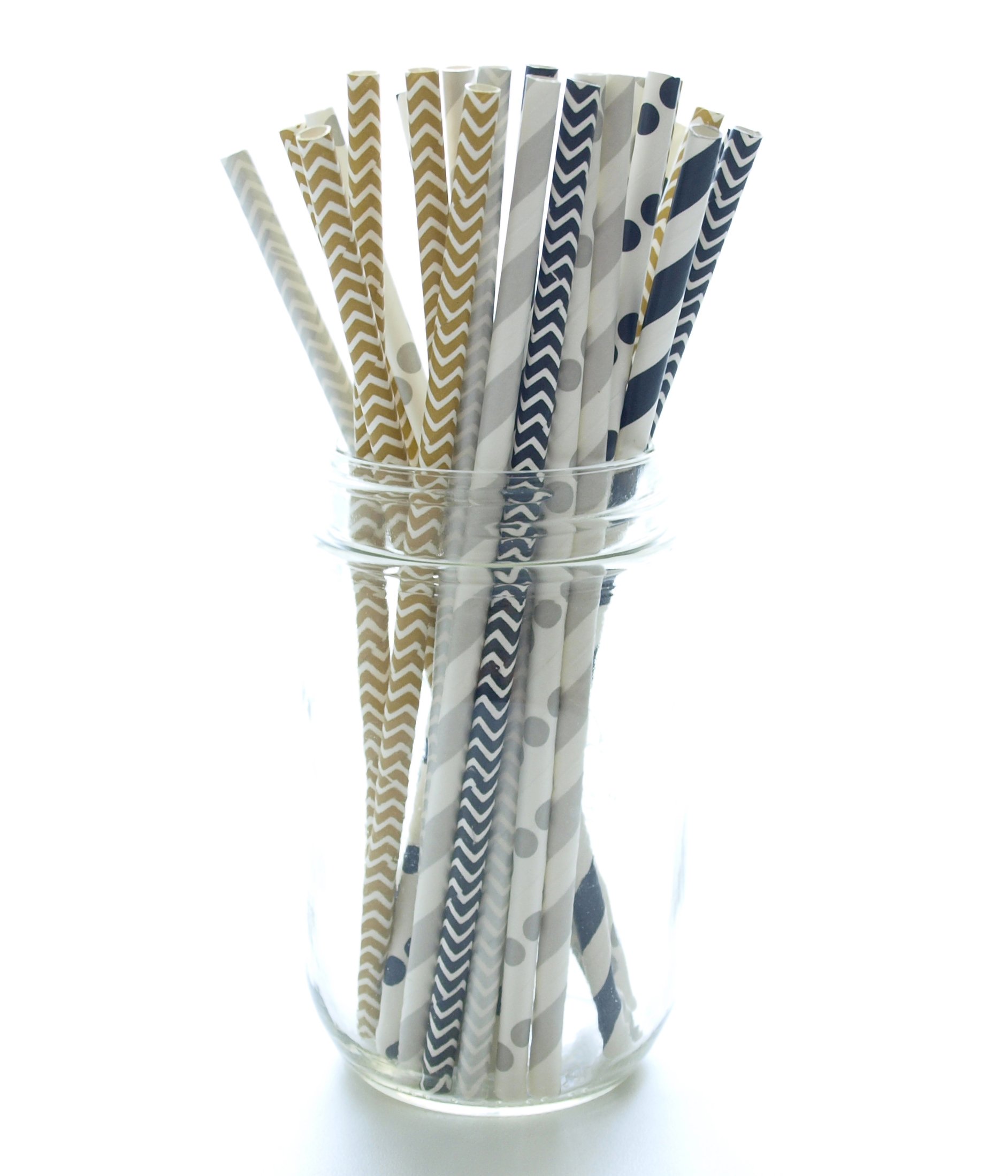 Graduation Party Straws 25 Pack - Black Silver Gold for Graduation & NYE Decor
