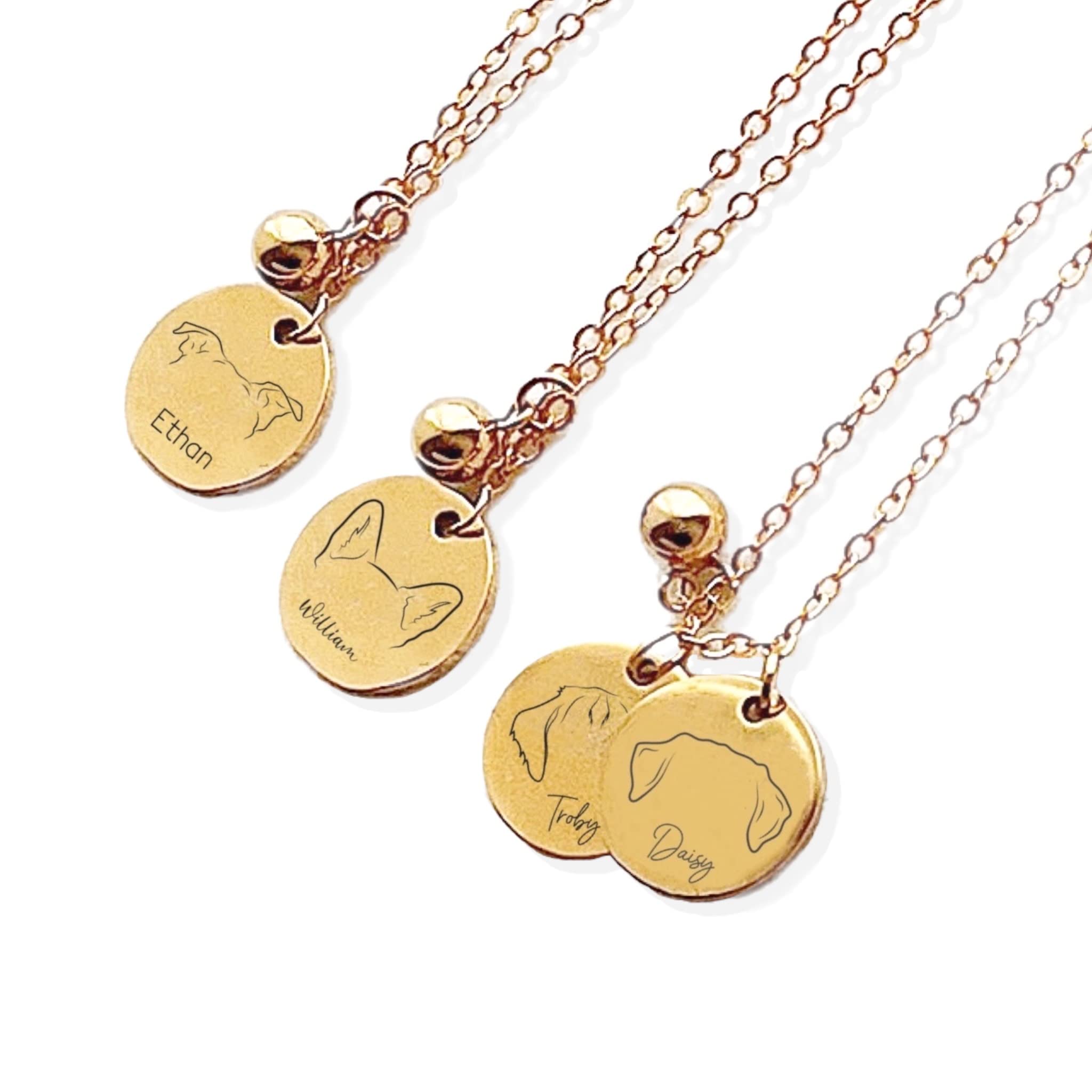 Personalized Dog Breed Necklace - Custom Engraved Dog Ears Pendant with Decorative Ball Charm - Unique Dog Owner Jewelry Gift for Women - Perfect for Pet Lovers, Birthday Presents & Anniversary Gifts
